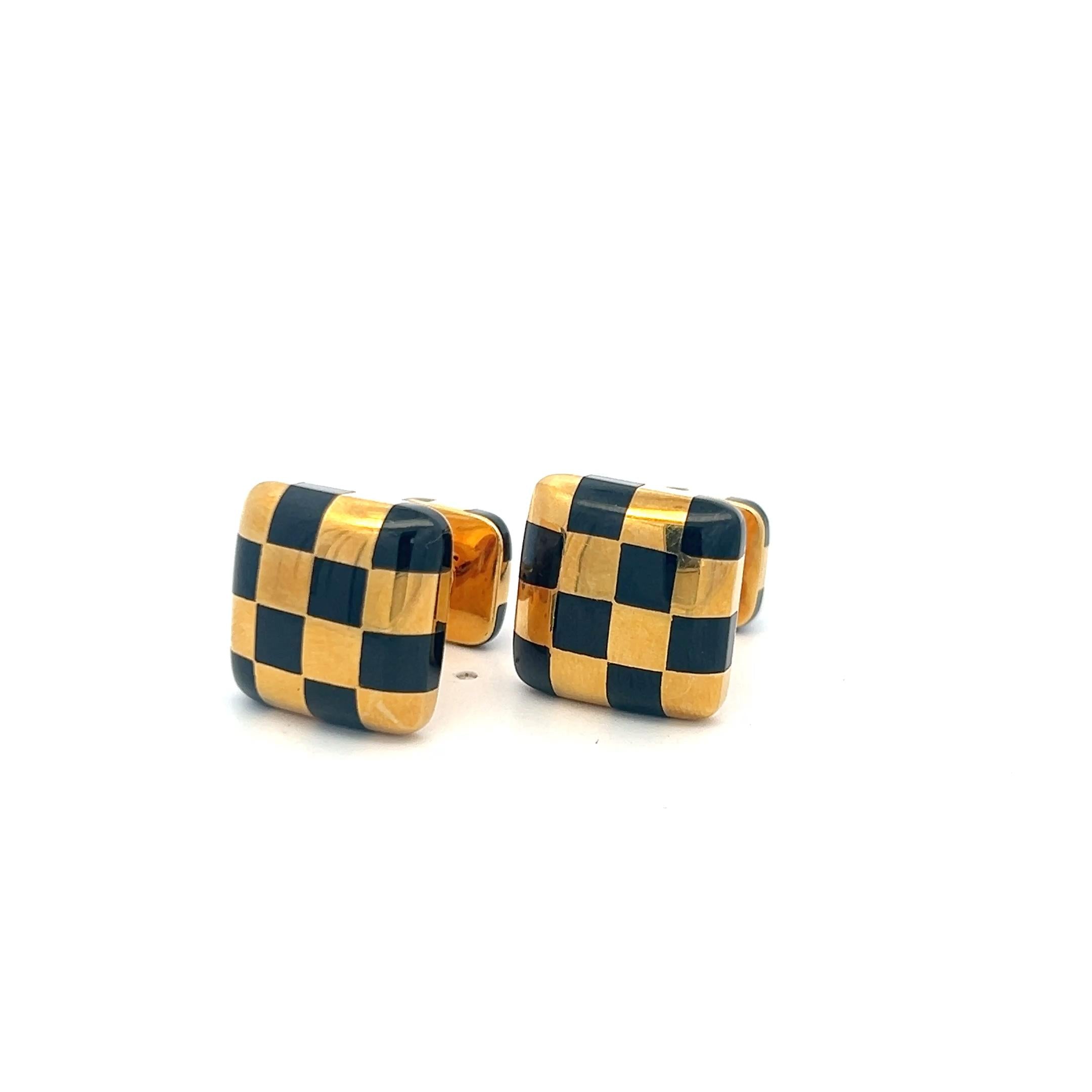 Tiffany & Co 18 Karat Yellow Gold Locking Checkerboard Cufflinks 11.9 Grams