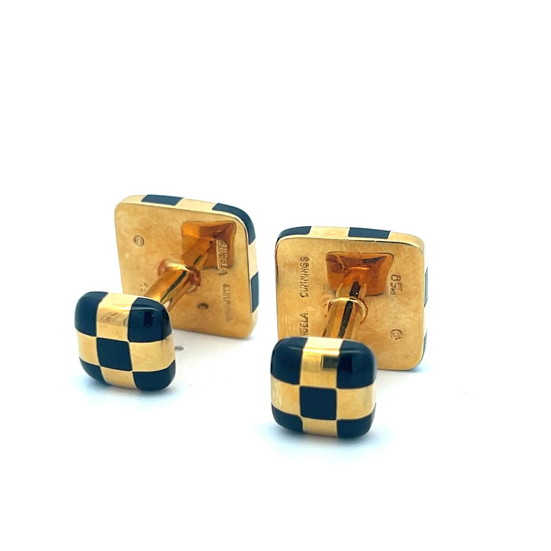 Tiffany & Co 18 Karat Yellow Gold Locking Checkerboard Cufflinks 11.9 Grams