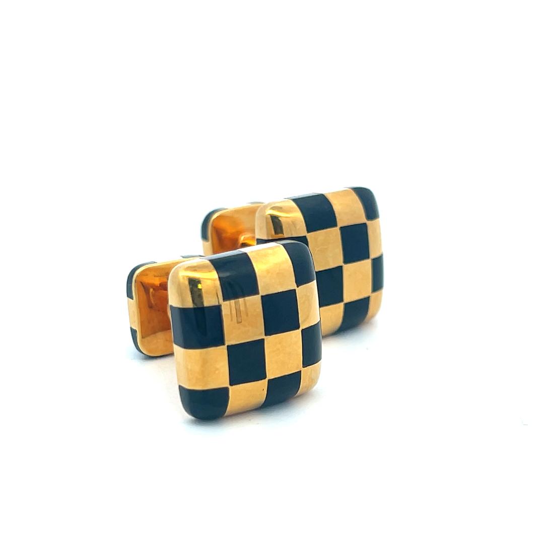 Tiffany & Co 18 Karat Yellow Gold Locking Checkerboard Cufflinks 11.9 Grams