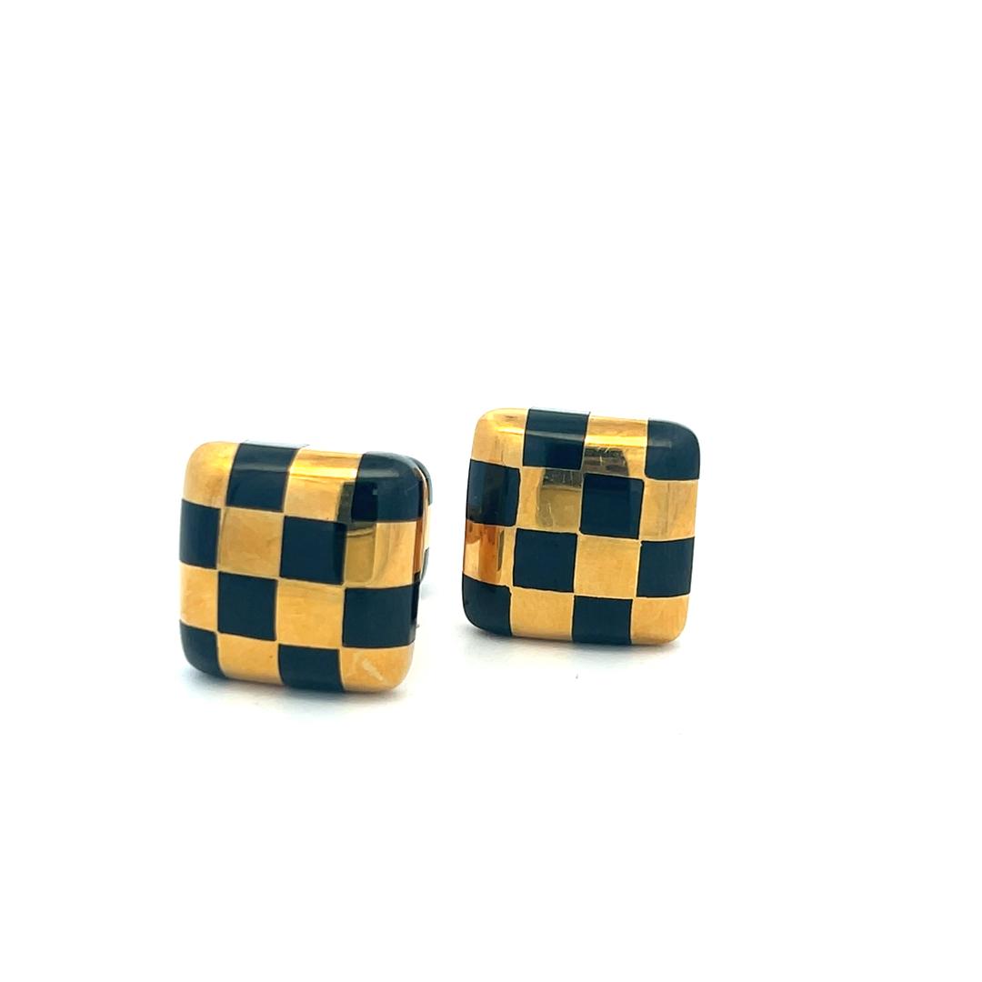 Tiffany & Co 18 Karat Yellow Gold Locking Checkerboard Cufflinks 11.9 Grams