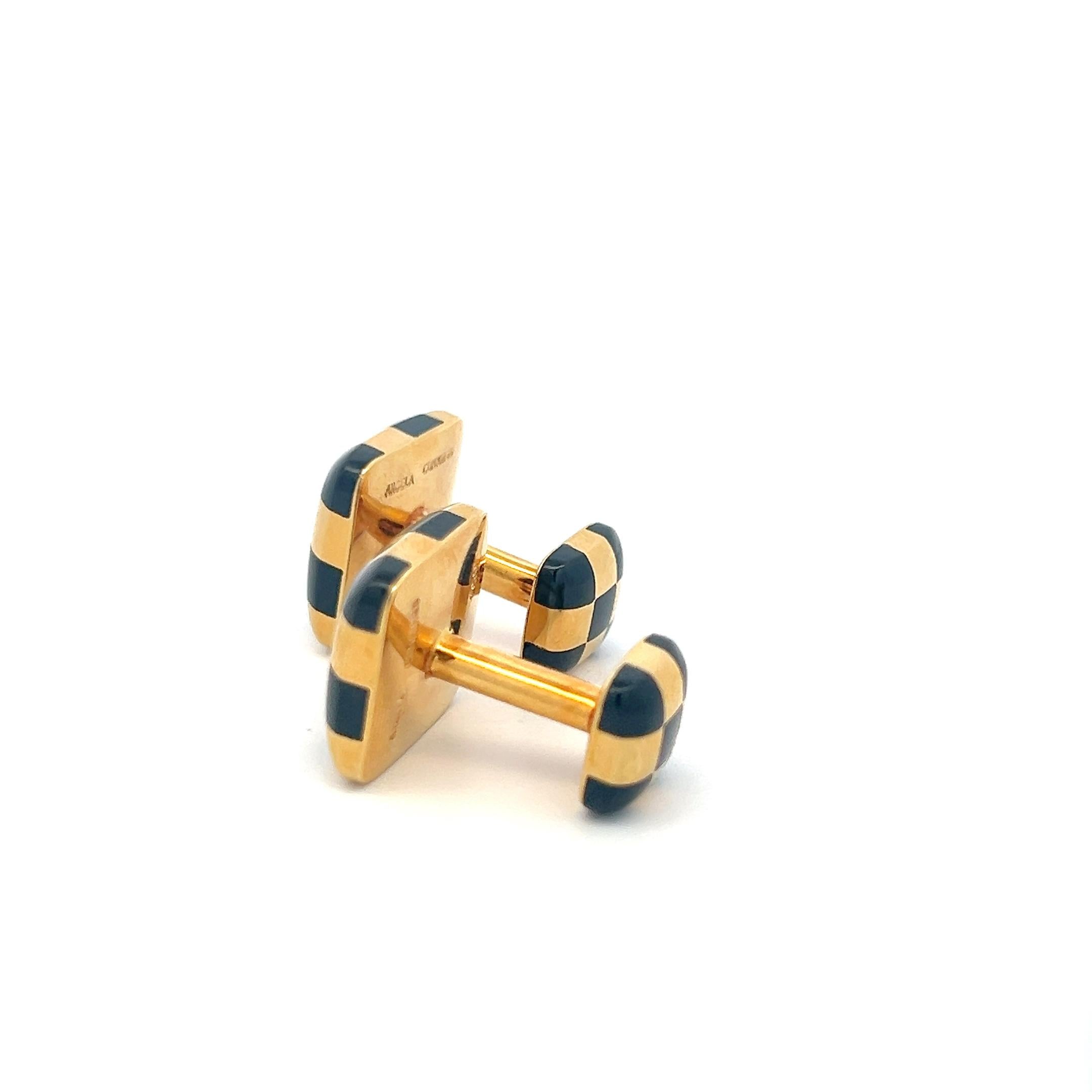 Tiffany & Co 18 Karat Yellow Gold Locking Checkerboard Cufflinks 11.9 Grams