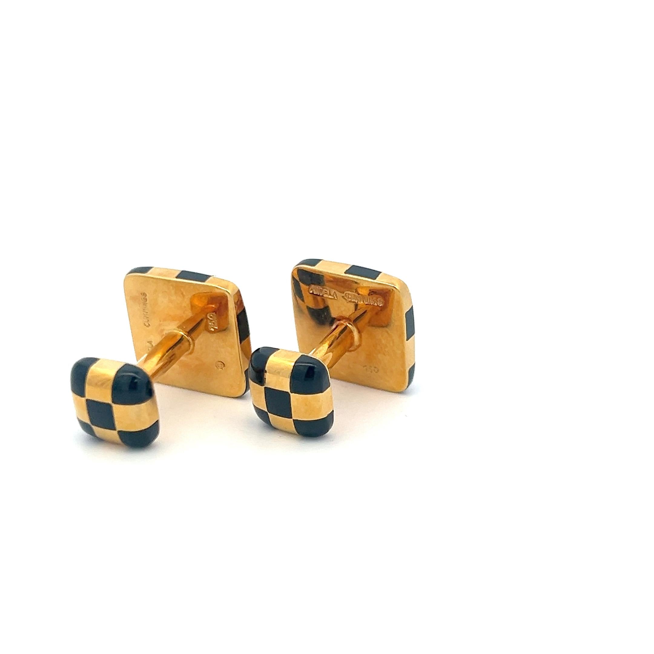 Tiffany & Co 18 Karat Yellow Gold Locking Checkerboard Cufflinks 11.9 Grams