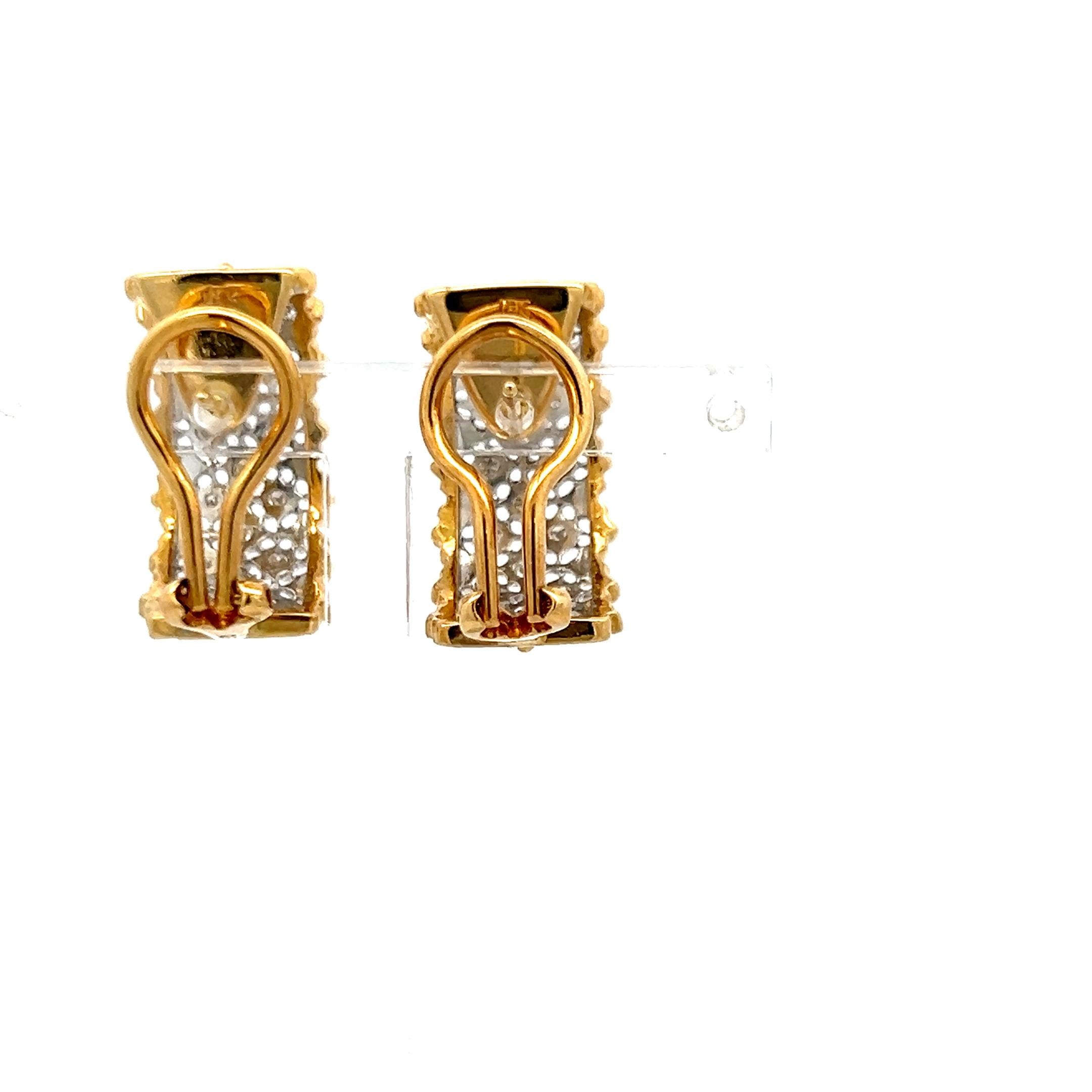 Vintage 18K YG Hoop Earrings with 0.6 Carat Round Brilliant G-VS Diamonds