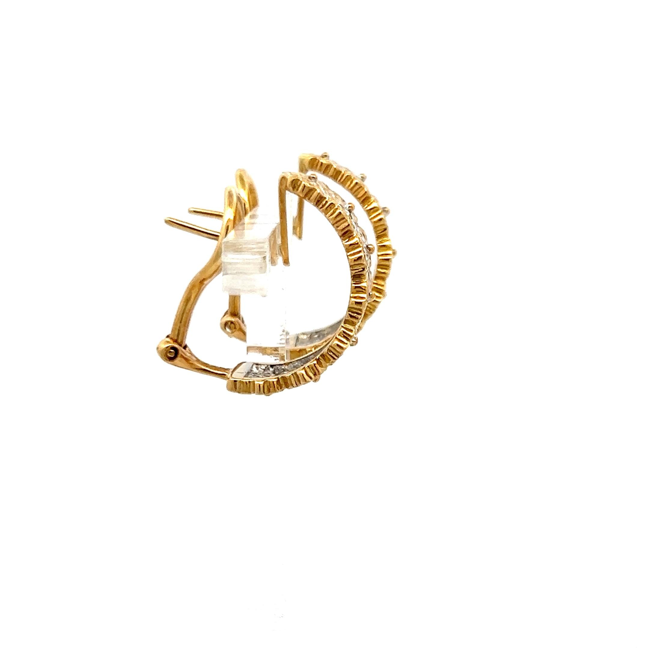 Vintage 18K YG Hoop Earrings with 0.6 Carat Round Brilliant G-VS Diamonds