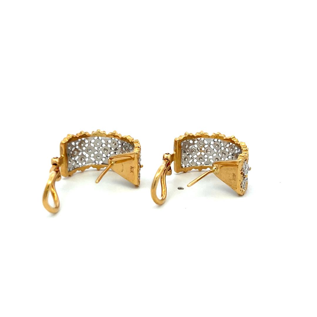 Vintage 18K YG Hoop Earrings with 0.6 Carat Round Brilliant G-VS Diamonds