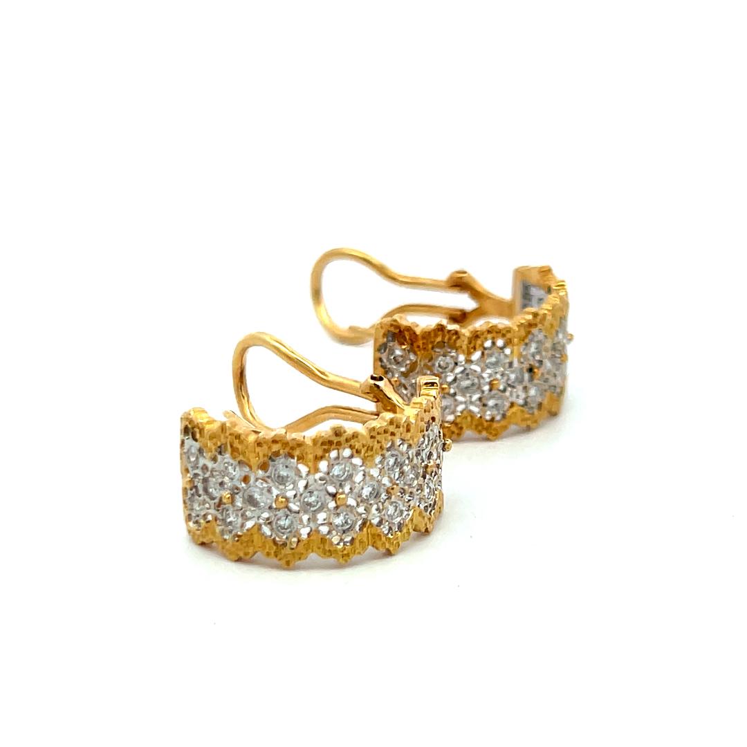 Vintage 18K YG Hoop Earrings with 0.6 Carat Round Brilliant G-VS Diamonds