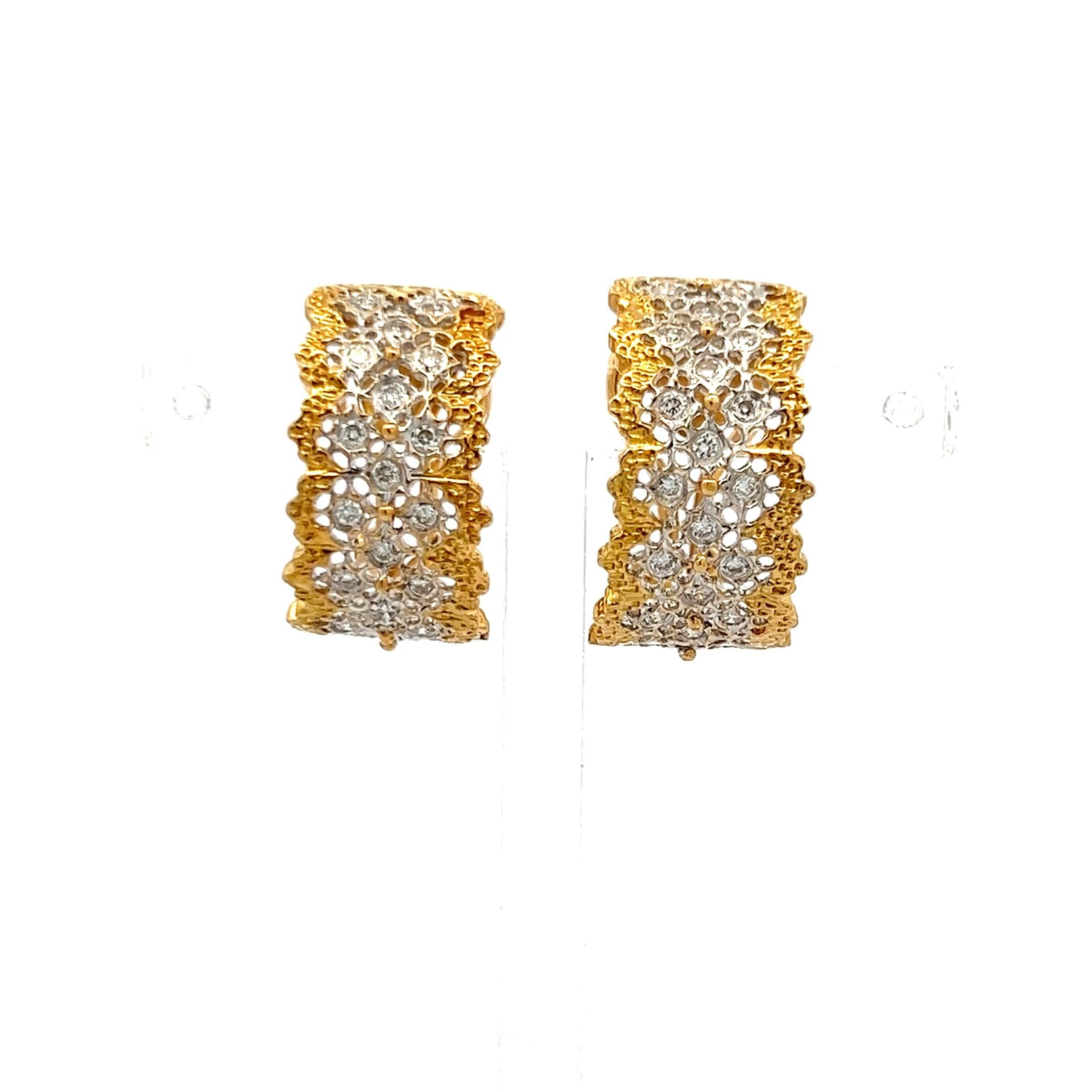 Vintage 18K YG Hoop Earrings with 0.6 Carat Round Brilliant G-VS Diamonds