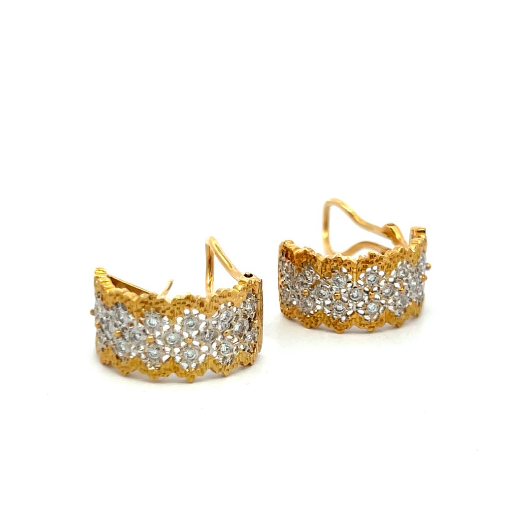 Vintage 18K YG Hoop Earrings with 0.6 Carat Round Brilliant G-VS Diamonds