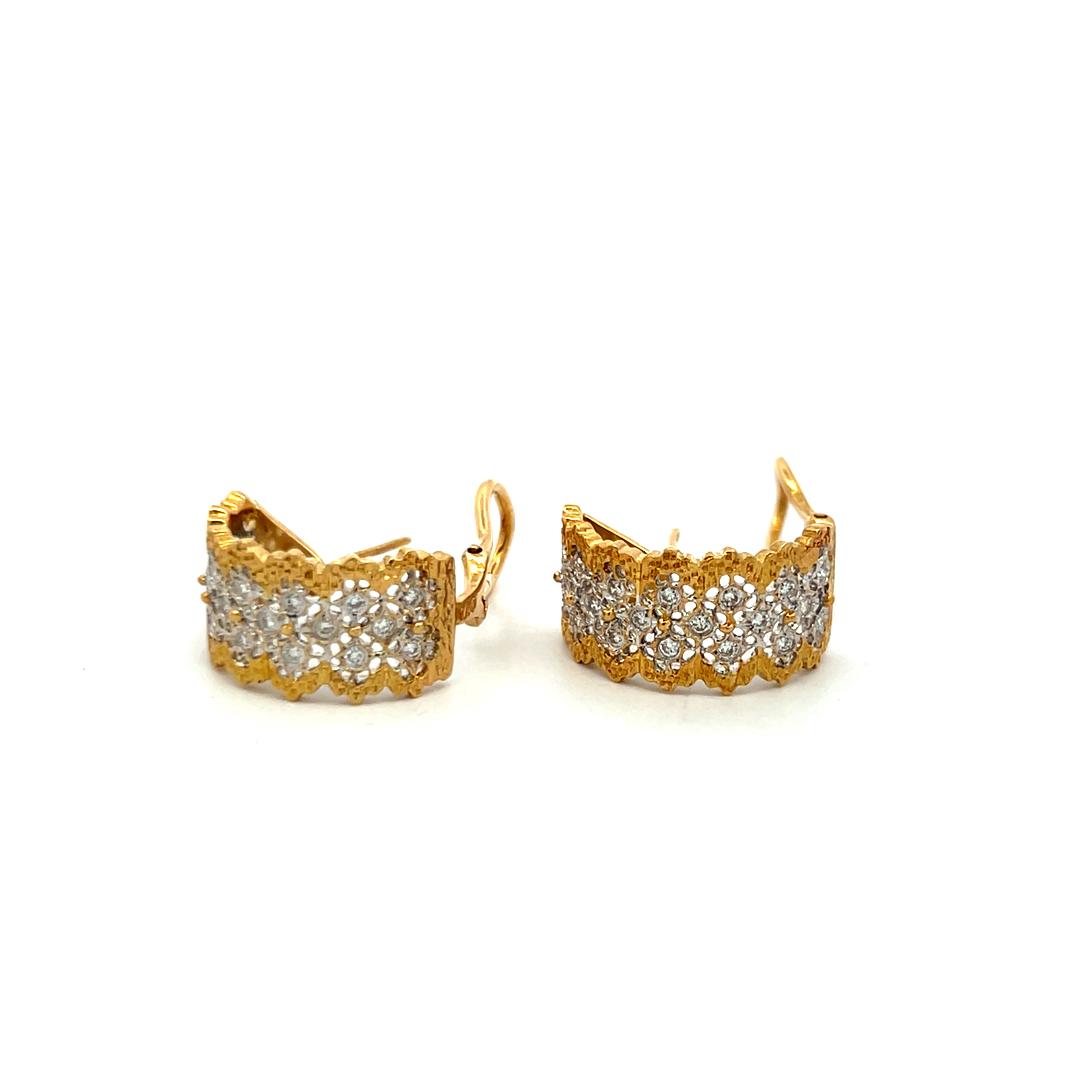 Vintage 18K YG Hoop Earrings with 0.6 Carat Round Brilliant G-VS Diamonds