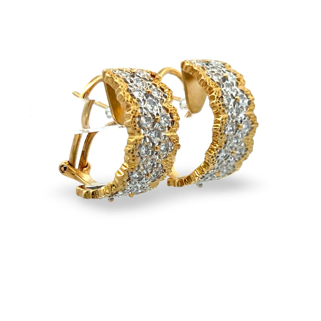 Vintage 18K YG Hoop Earrings with 0.6 Carat Round Brilliant G-VS Diamonds