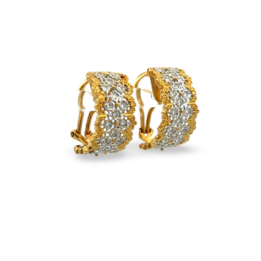 Vintage 18K YG Hoop Earrings with 0.6 Carat Round Brilliant G-VS Diamonds