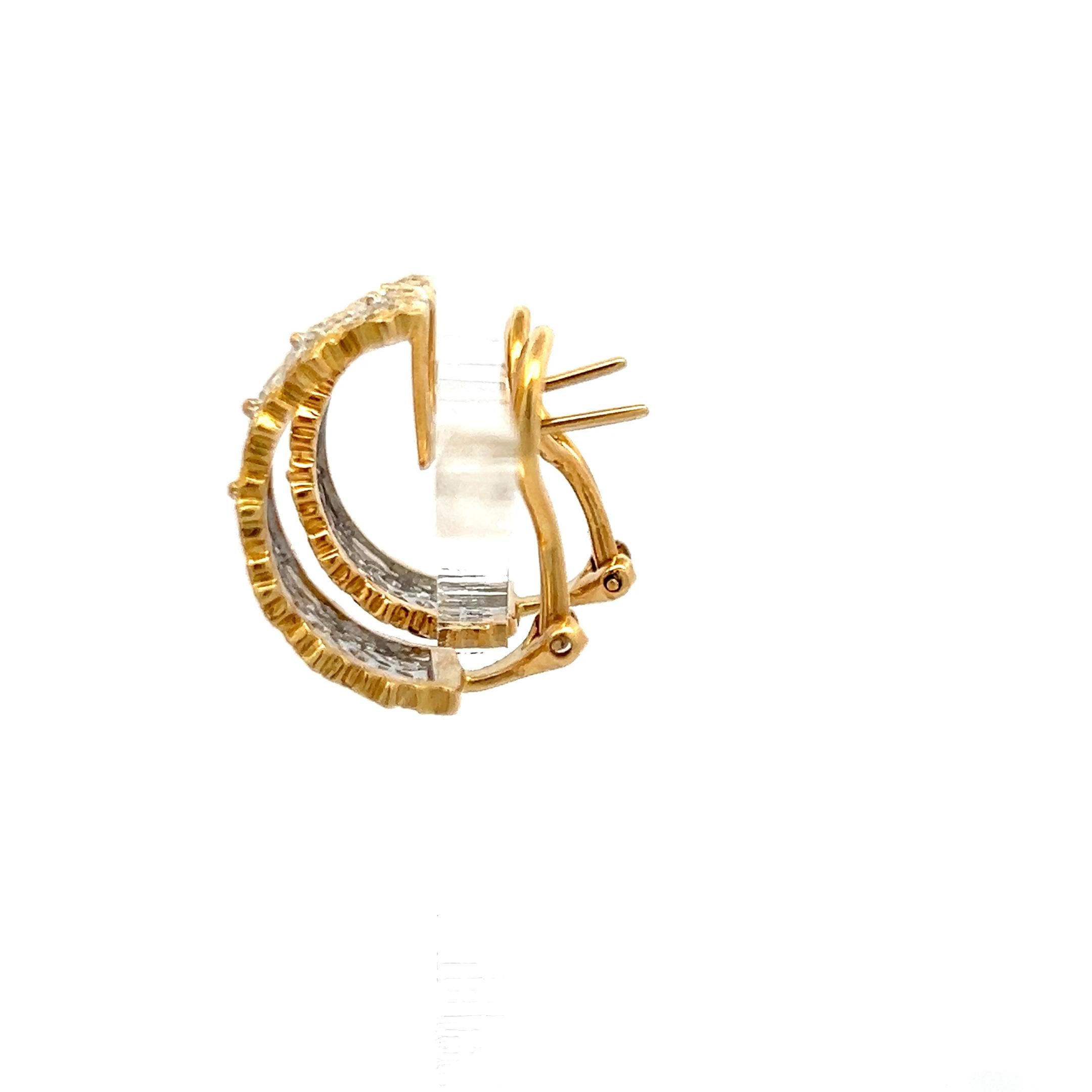 Vintage 18K YG Hoop Earrings with 0.6 Carat Round Brilliant G-VS Diamonds