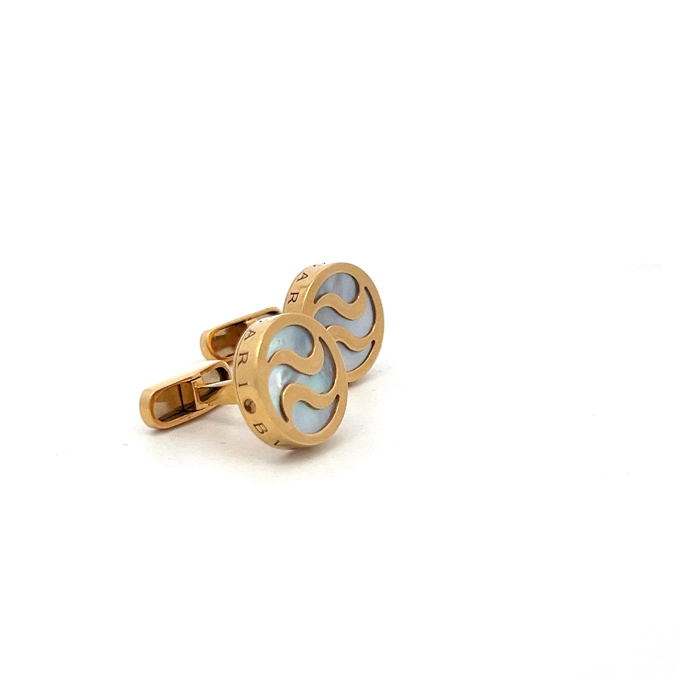 Bvlgari Vintage 18K Yellow Gold with mother of Pearl Locking Cufflinks