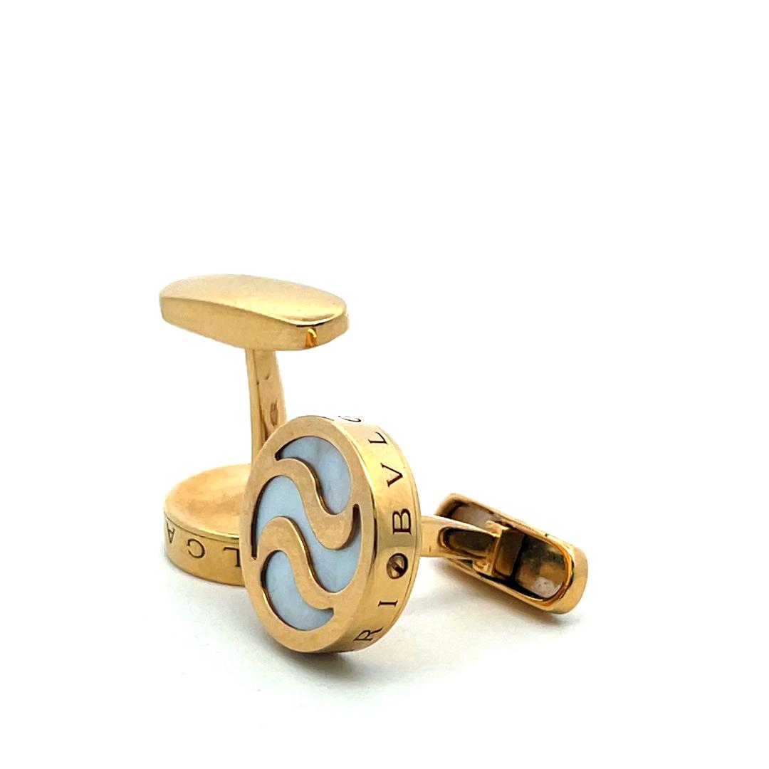 Bvlgari Vintage 18K Yellow Gold with mother of Pearl Locking Cufflinks
