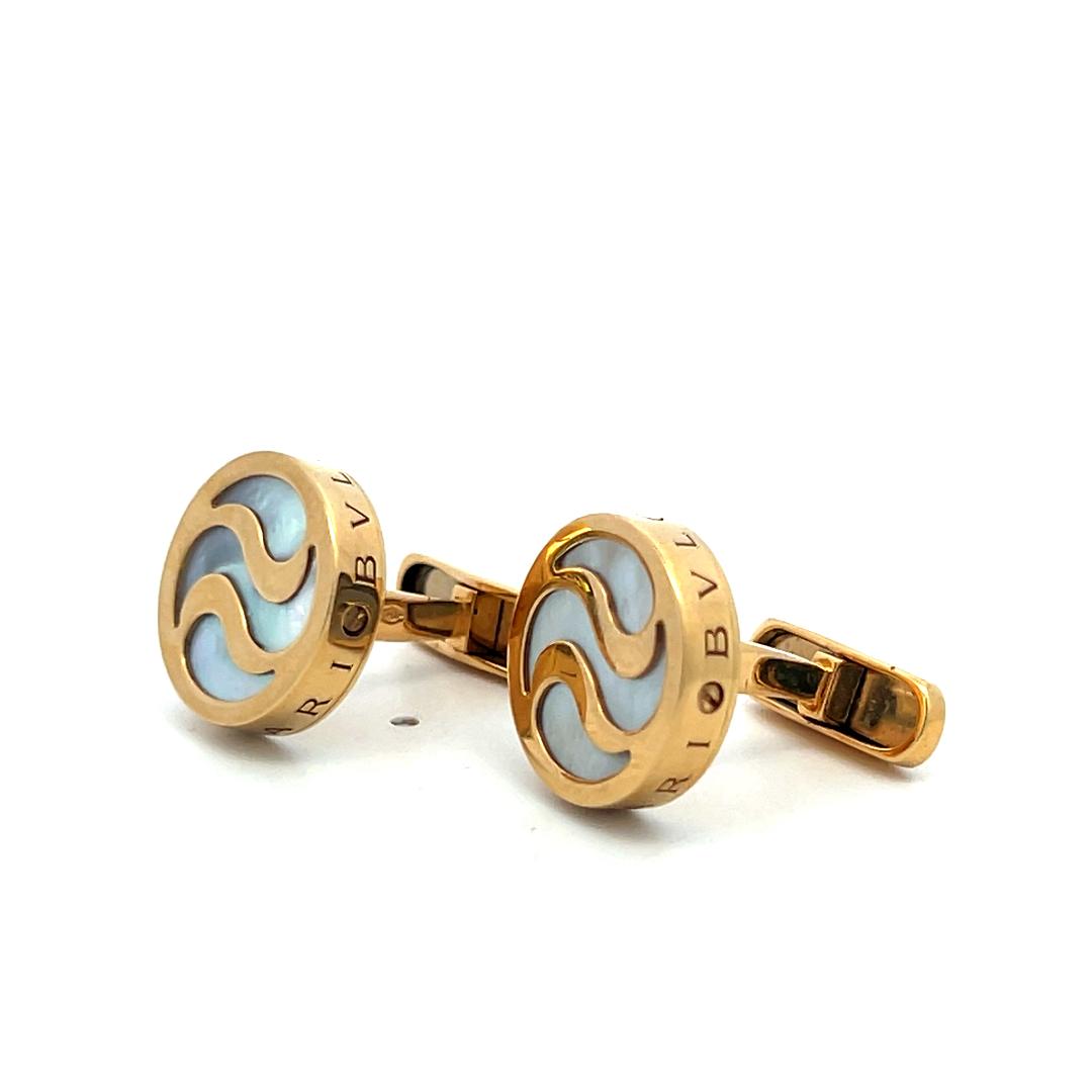Bvlgari Vintage 18K Yellow Gold with mother of Pearl Locking Cufflinks