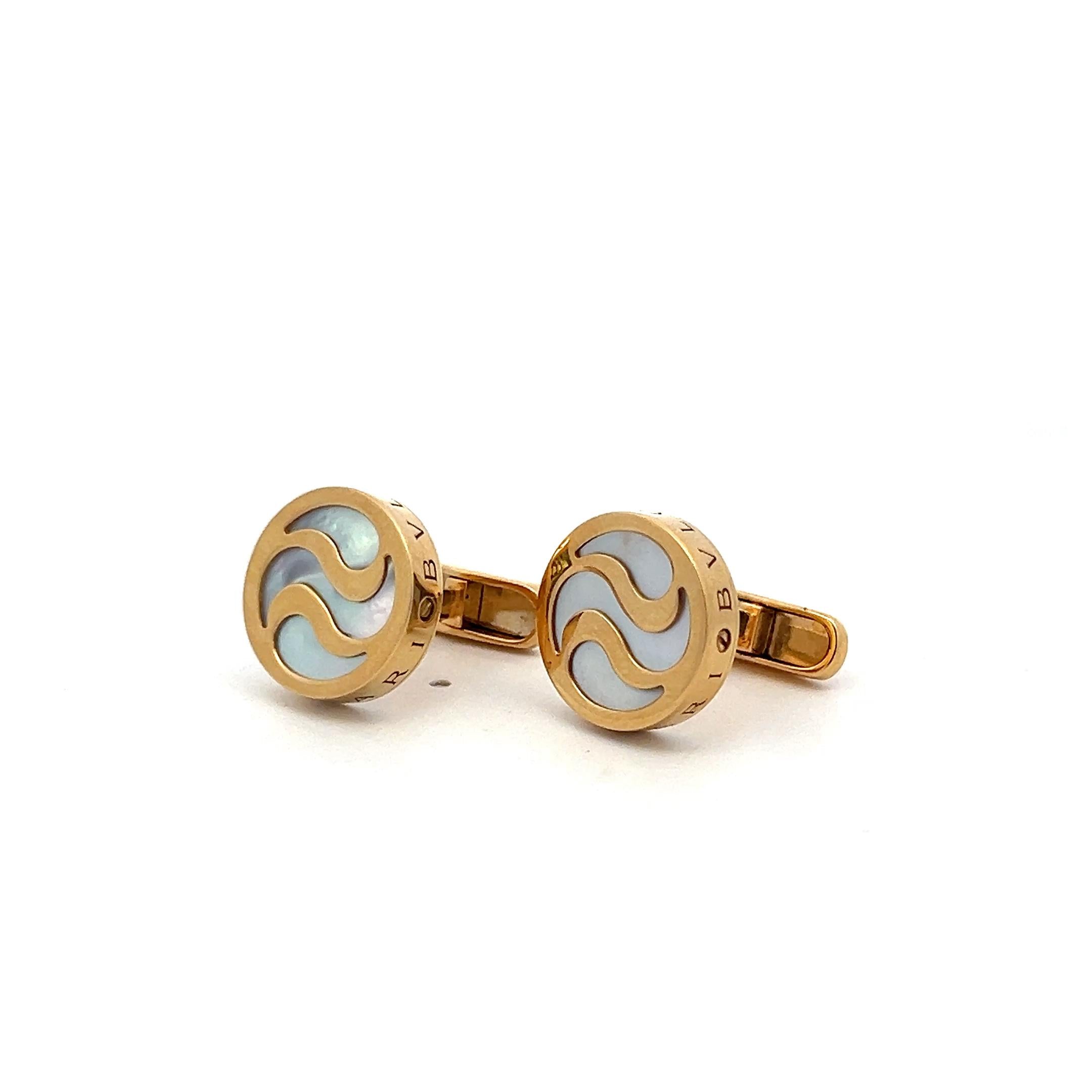 Bvlgari Vintage 18K Yellow Gold with mother of Pearl Locking Cufflinks