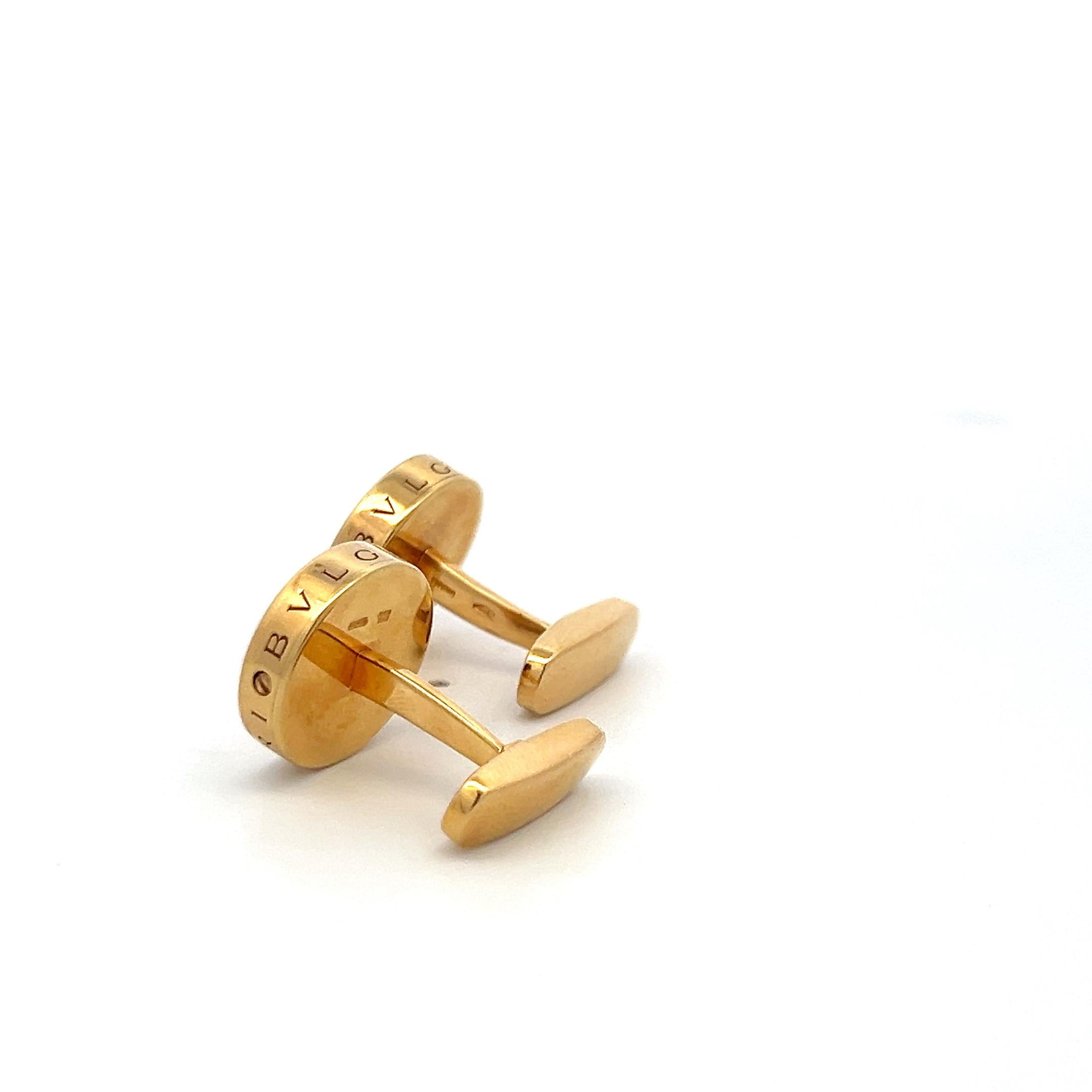 Bvlgari Vintage 18K Yellow Gold with mother of Pearl Locking Cufflinks