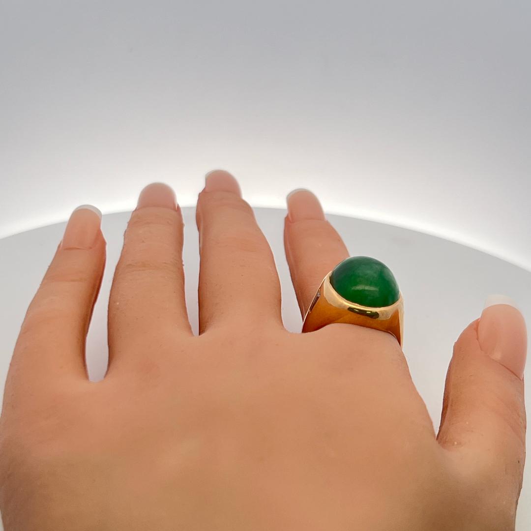 18K YG Cocktail Ring with 0.3 Ct Tapered Baguette Diamonds & 16.5 Ct Jade Size 7