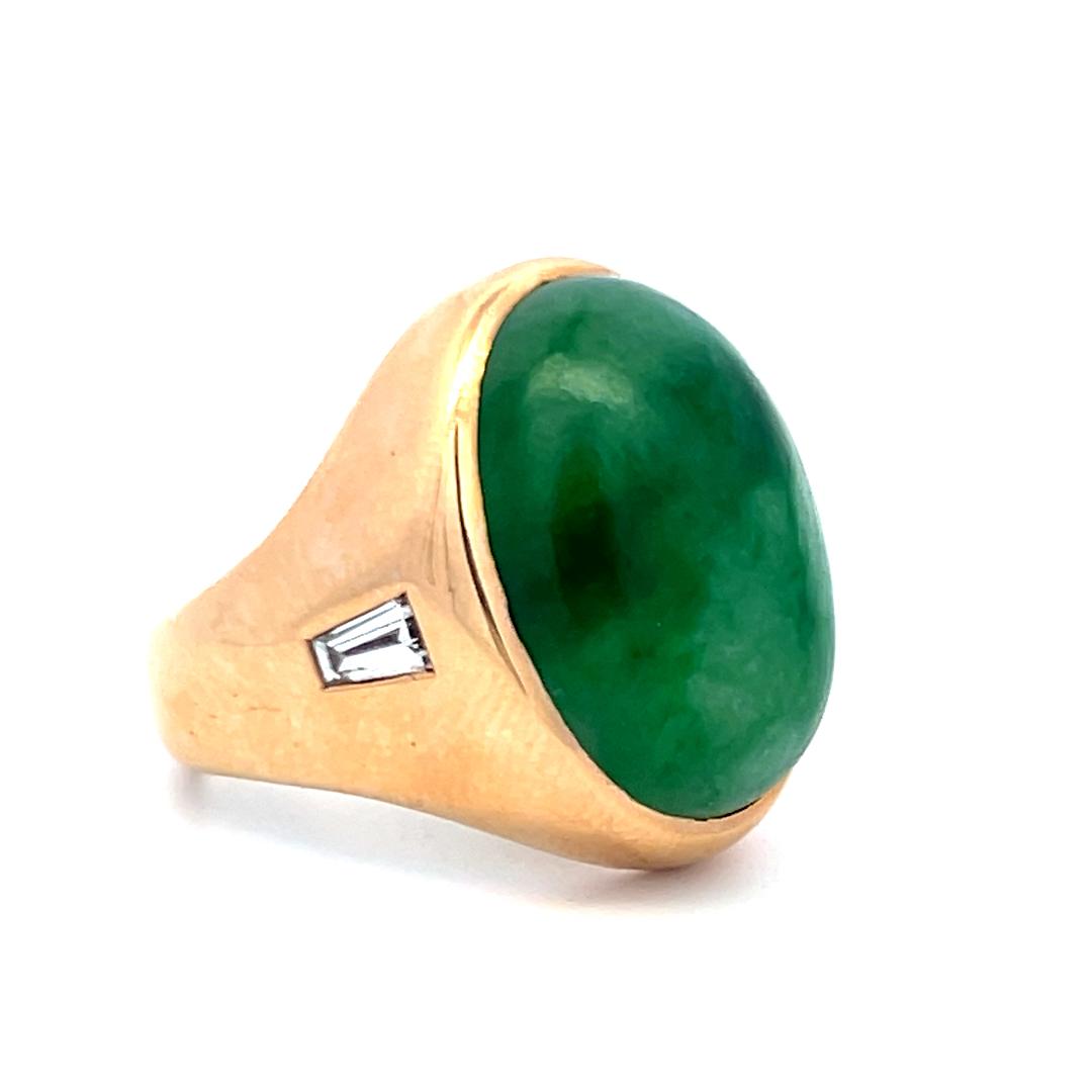 18K YG Cocktail Ring with 0.3 Ct Tapered Baguette Diamonds & 16.5 Ct Jade Size 7