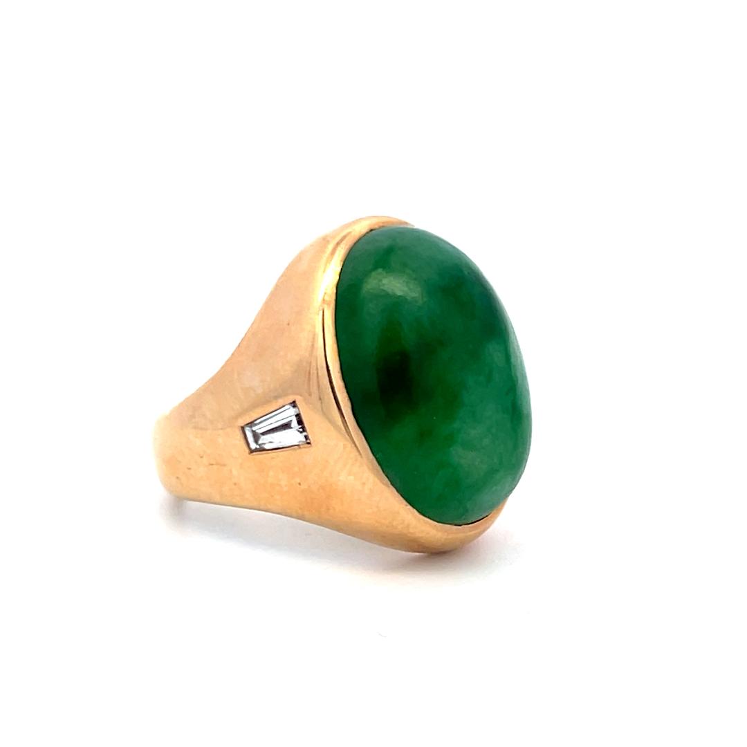 18K YG Cocktail Ring with 0.3 Ct Tapered Baguette Diamonds & 16.5 Ct Jade Size 7