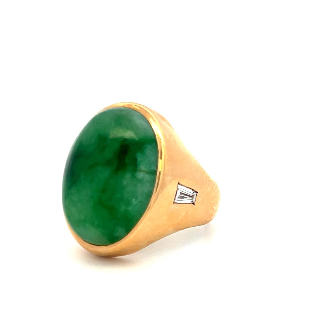 18K YG Cocktail Ring with 0.3 Ct Tapered Baguette Diamonds & 16.5 Ct Jade Size 7
