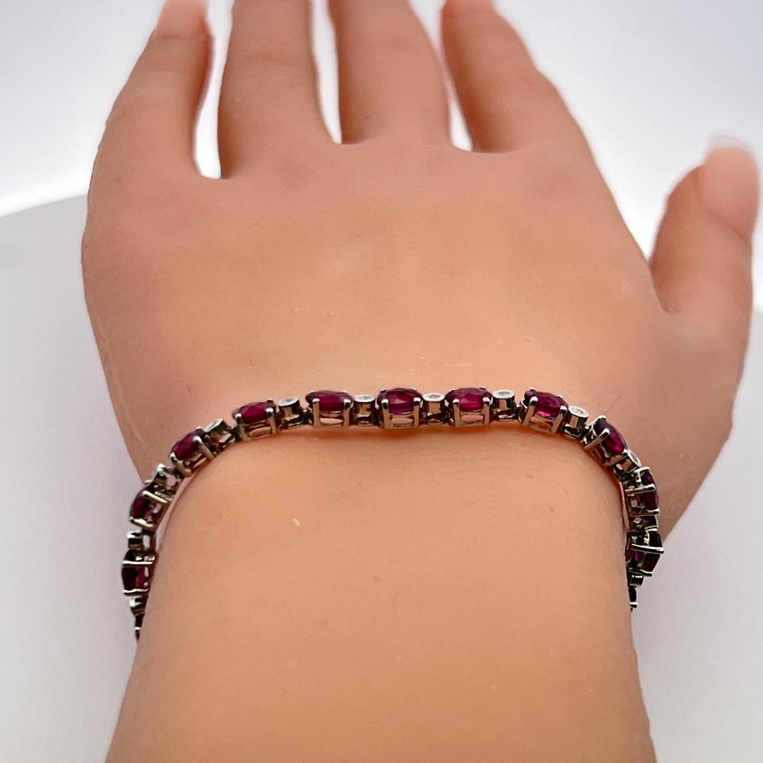 18K WG Tennis Bracelet with 0.18 Carat Round I-SI Diamonds & 10.6 Carat Garnet