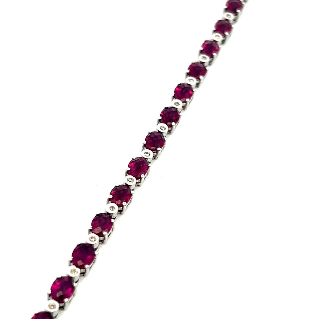 18K WG Tennis Bracelet with 0.18 Carat Round I-SI Diamonds & 10.6 Carat Garnet