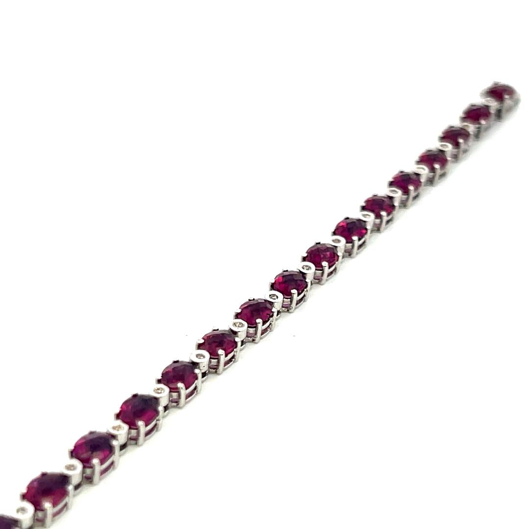 18K WG Tennis Bracelet with 0.18 Carat Round I-SI Diamonds & 10.6 Carat Garnet