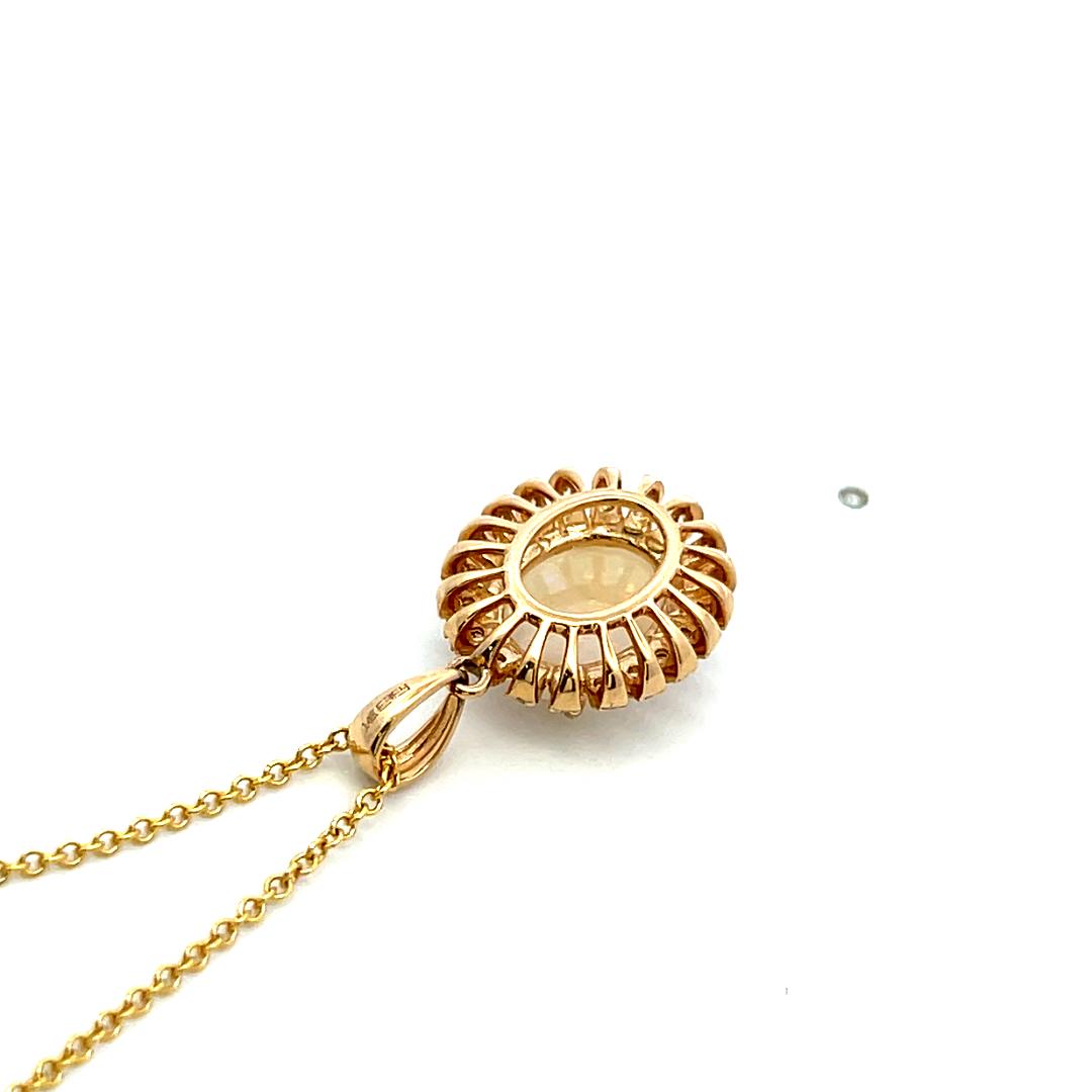 Effy 14K YG Pendant Necklace with 0.19 Carat Round Diamonds & 1.4 Carat Opal