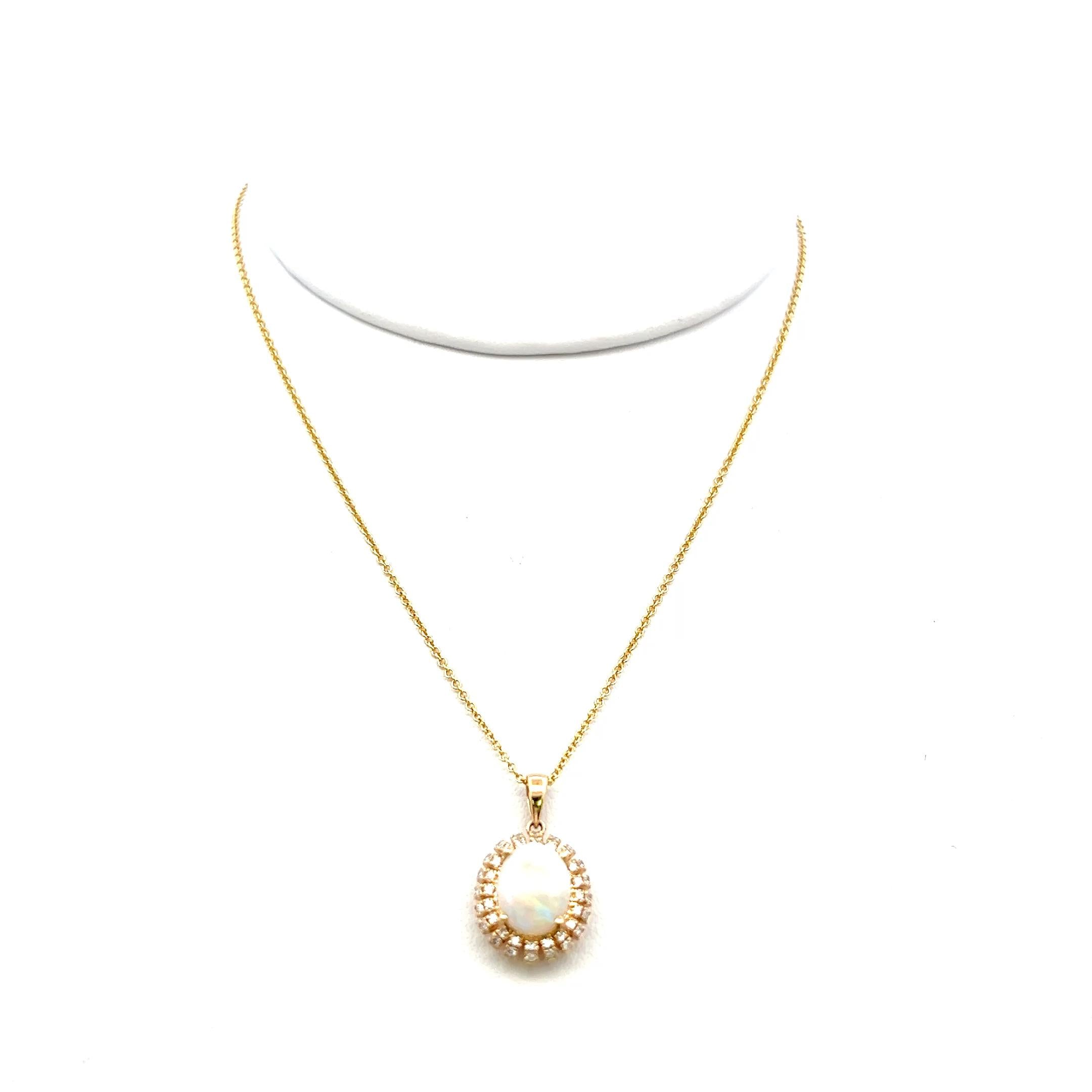 Effy 14K YG Pendant Necklace with 0.19 Carat Round Diamonds & 1.4 Carat Opal