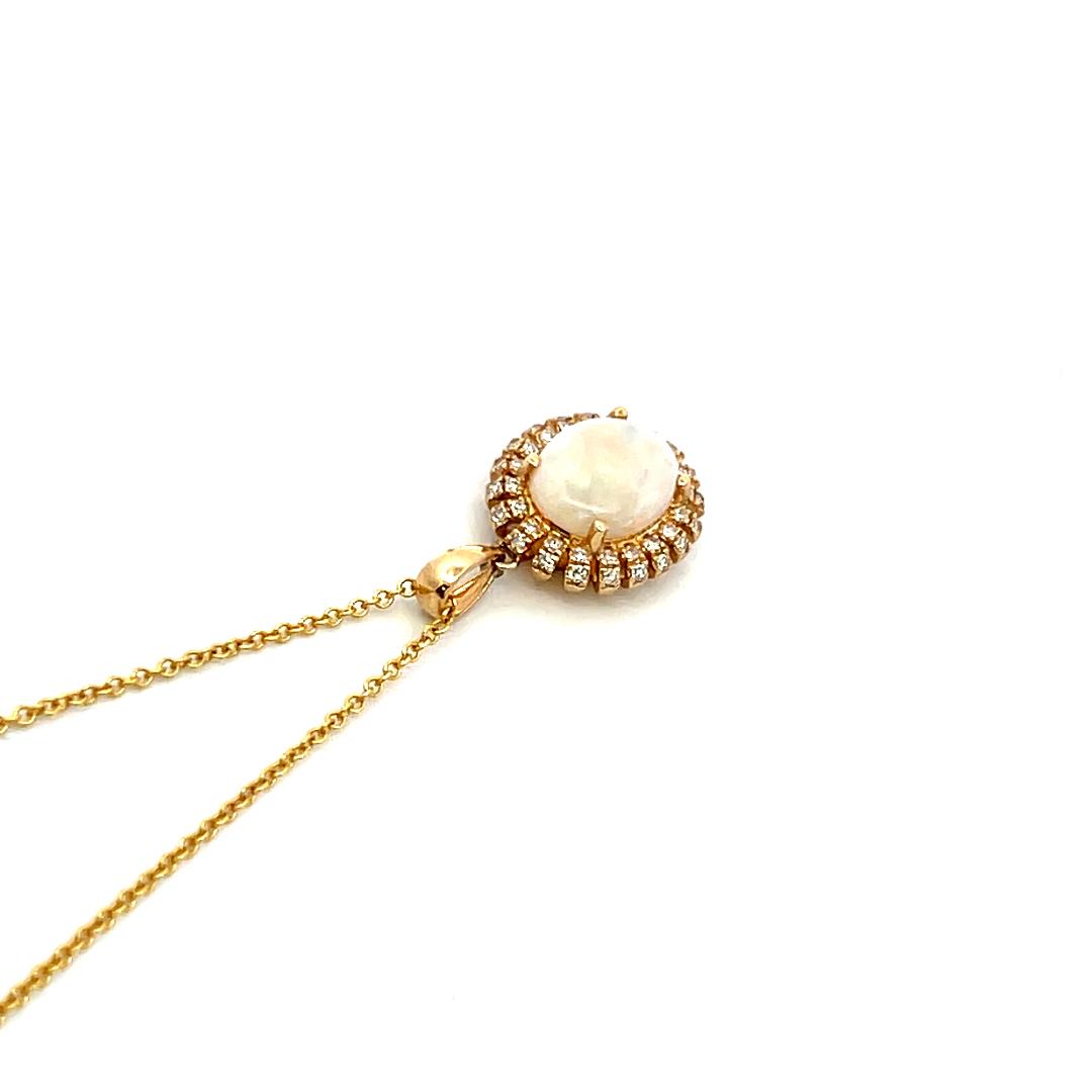 Effy 14K YG Pendant Necklace with 0.19 Carat Round Diamonds & 1.4 Carat Opal