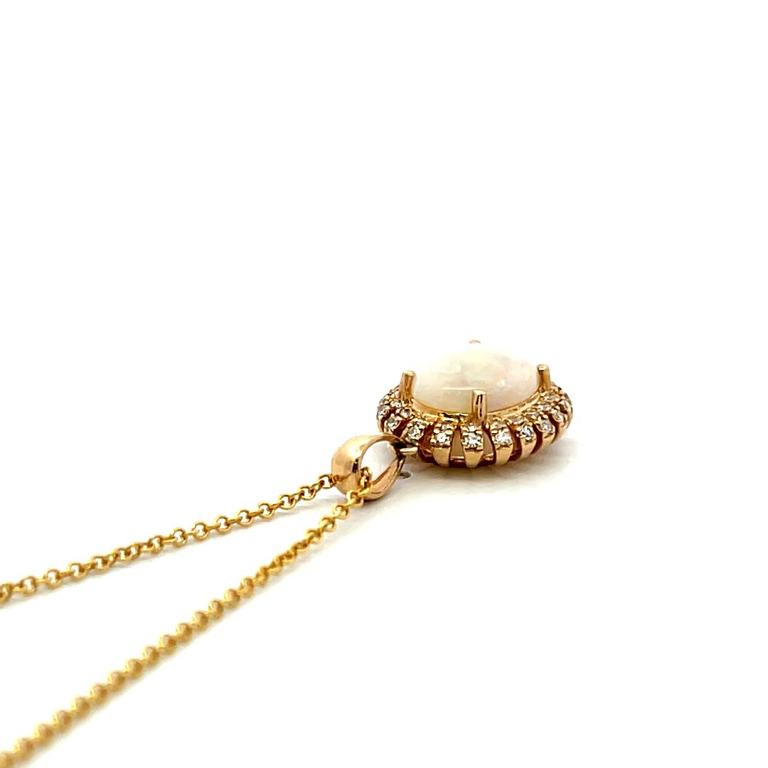 Effy 14K YG Pendant Necklace with 0.19 Carat Round Diamonds & 1.4 Carat Opal