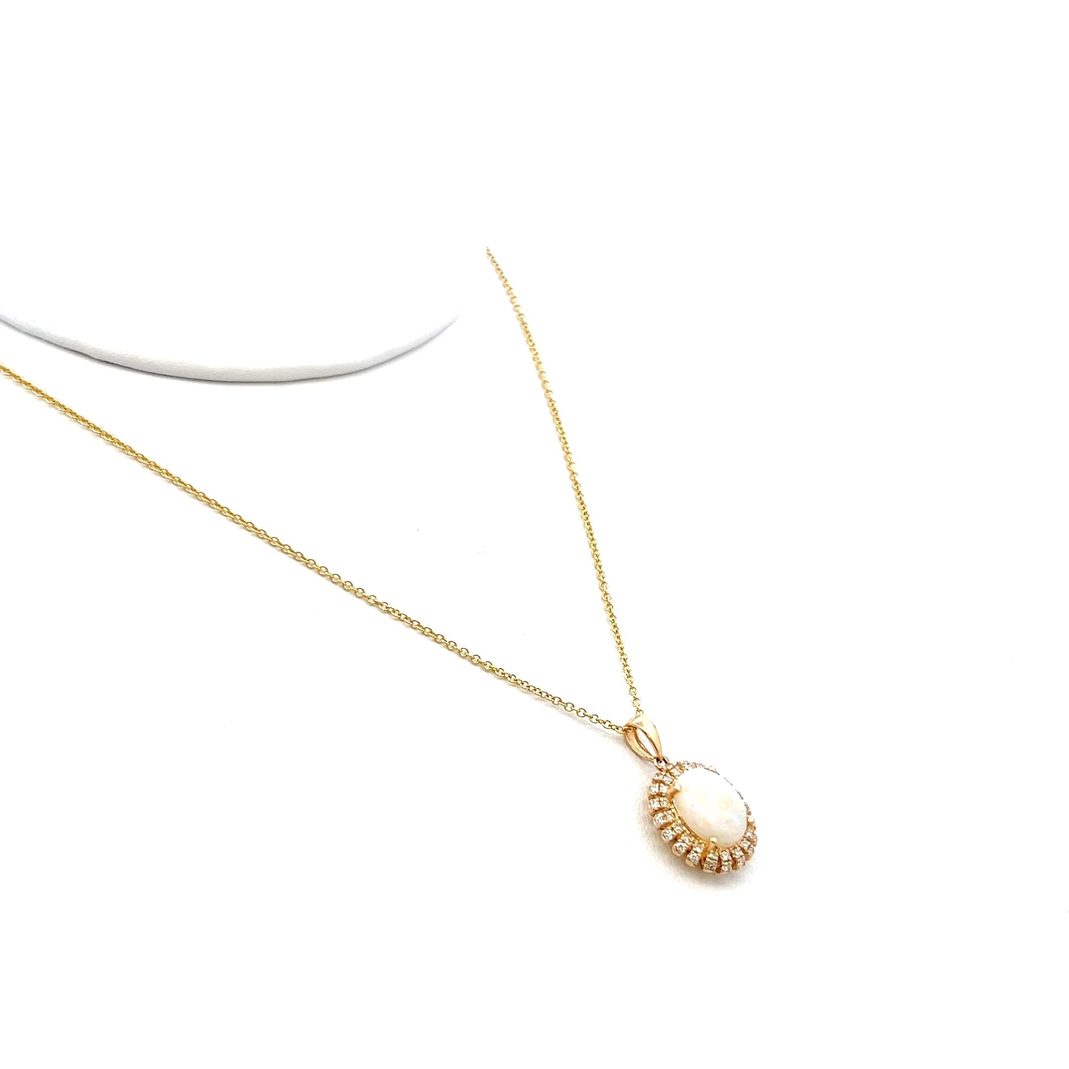 Effy 14K YG Pendant Necklace with 0.19 Carat Round Diamonds & 1.4 Carat Opal