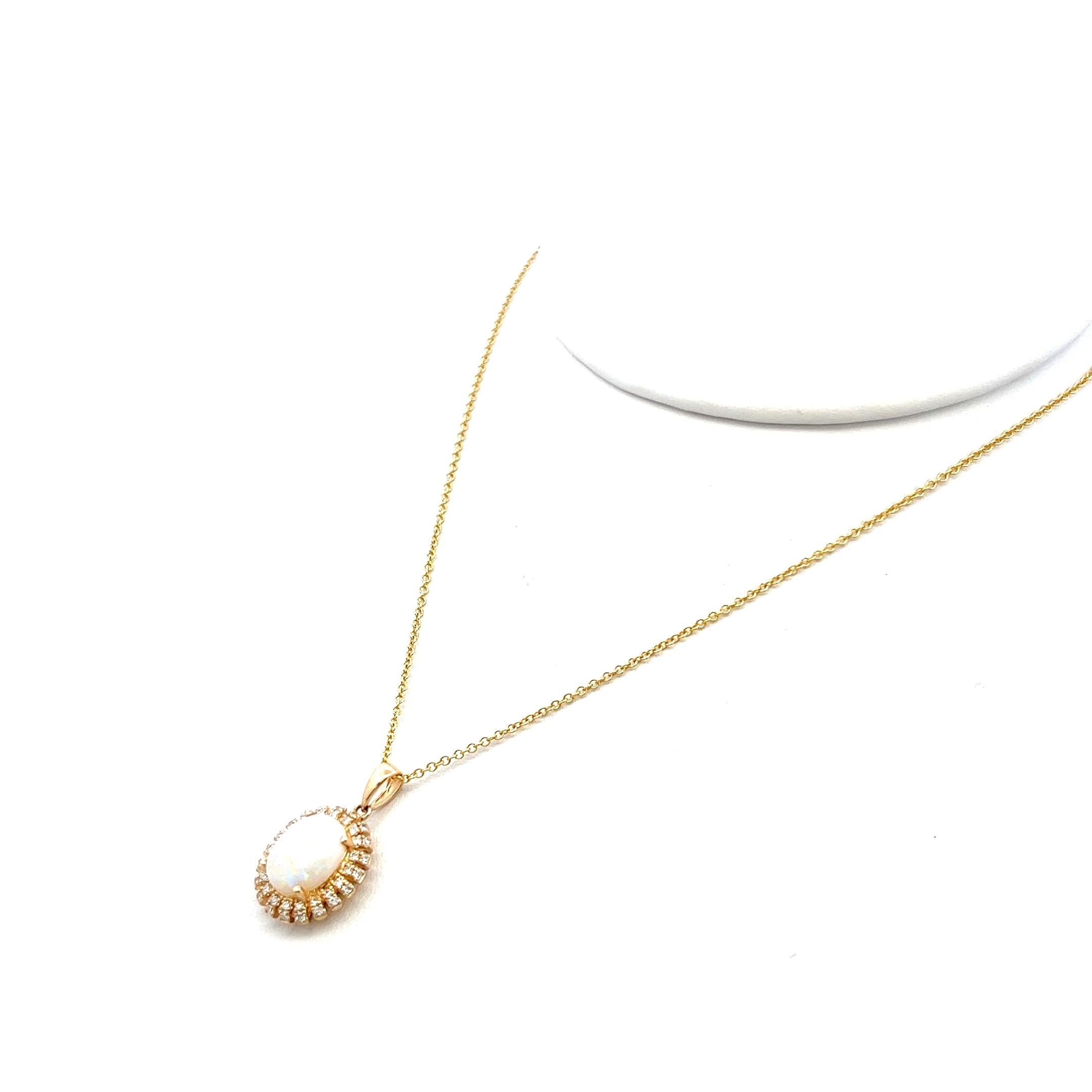 Effy 14K YG Pendant Necklace with 0.19 Carat Round Diamonds & 1.4 Carat Opal