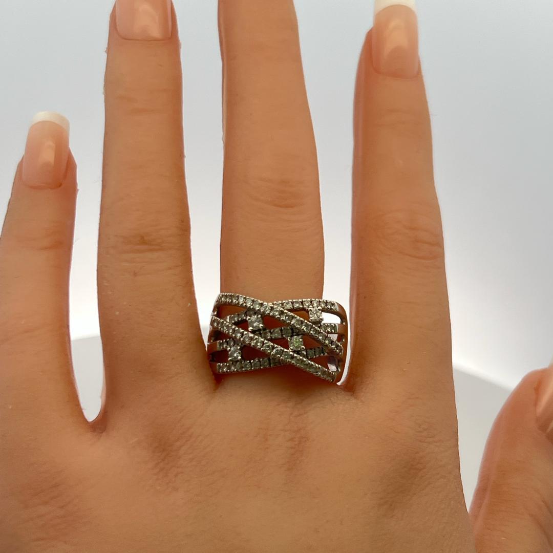 Vintage 18K White Gold Band Ring with 0.5 Carat Round H-VS Diamonds Size 10.75