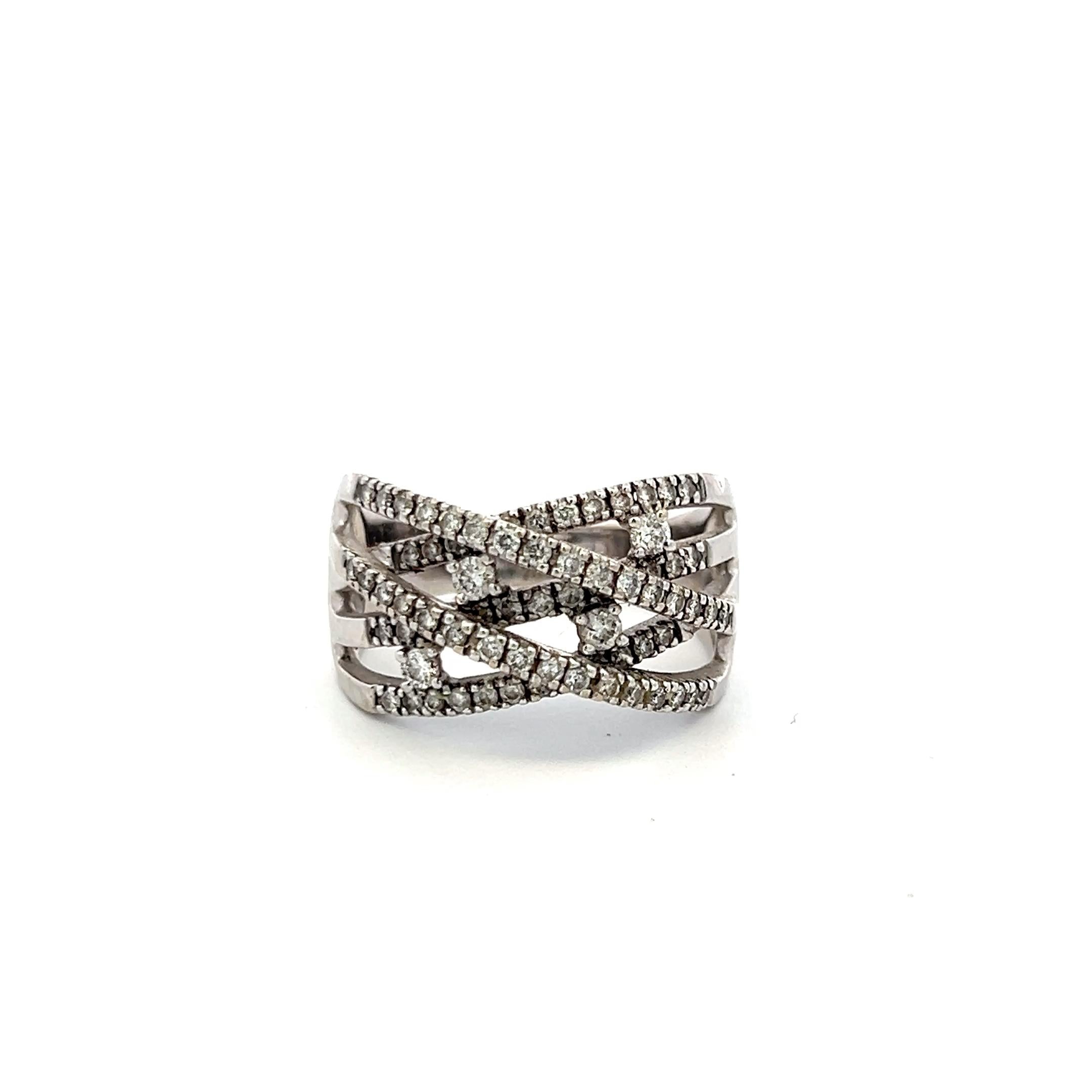 Vintage 18K White Gold Band Ring with 0.5 Carat Round H-VS Diamonds Size 10.75