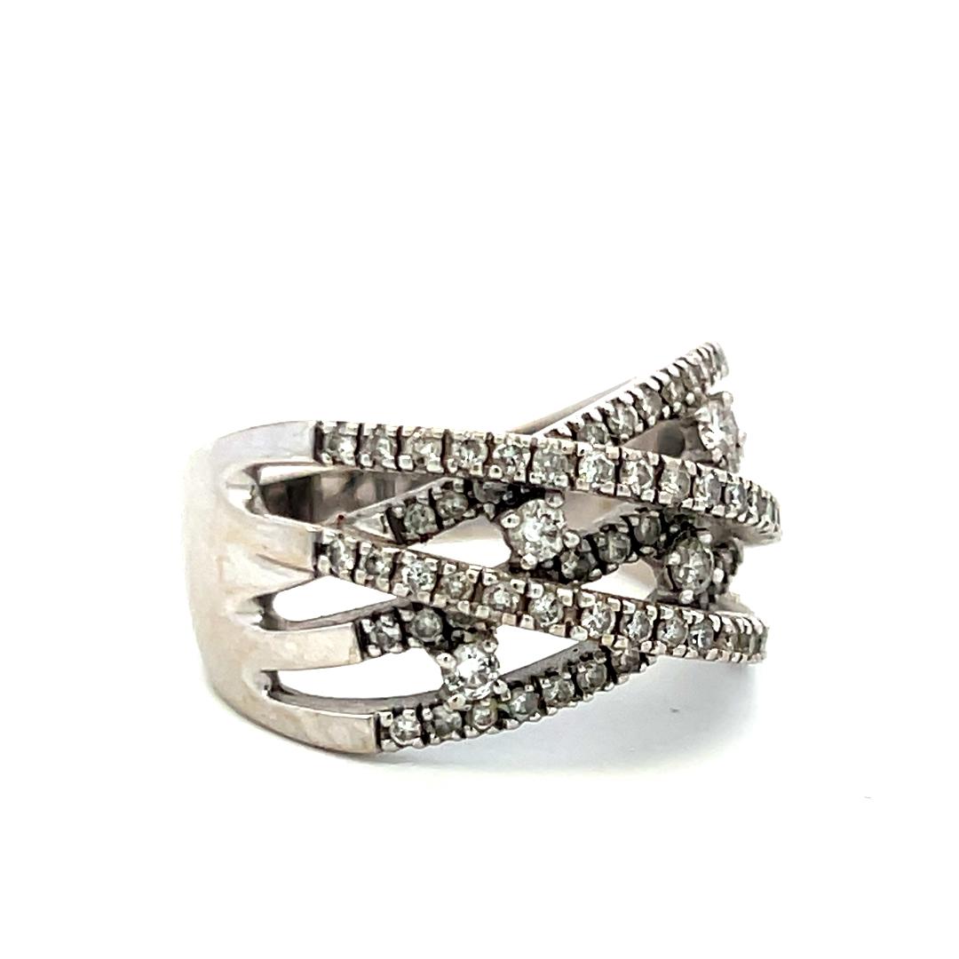 Vintage 18K White Gold Band Ring with 0.5 Carat Round H-VS Diamonds Size 10.75