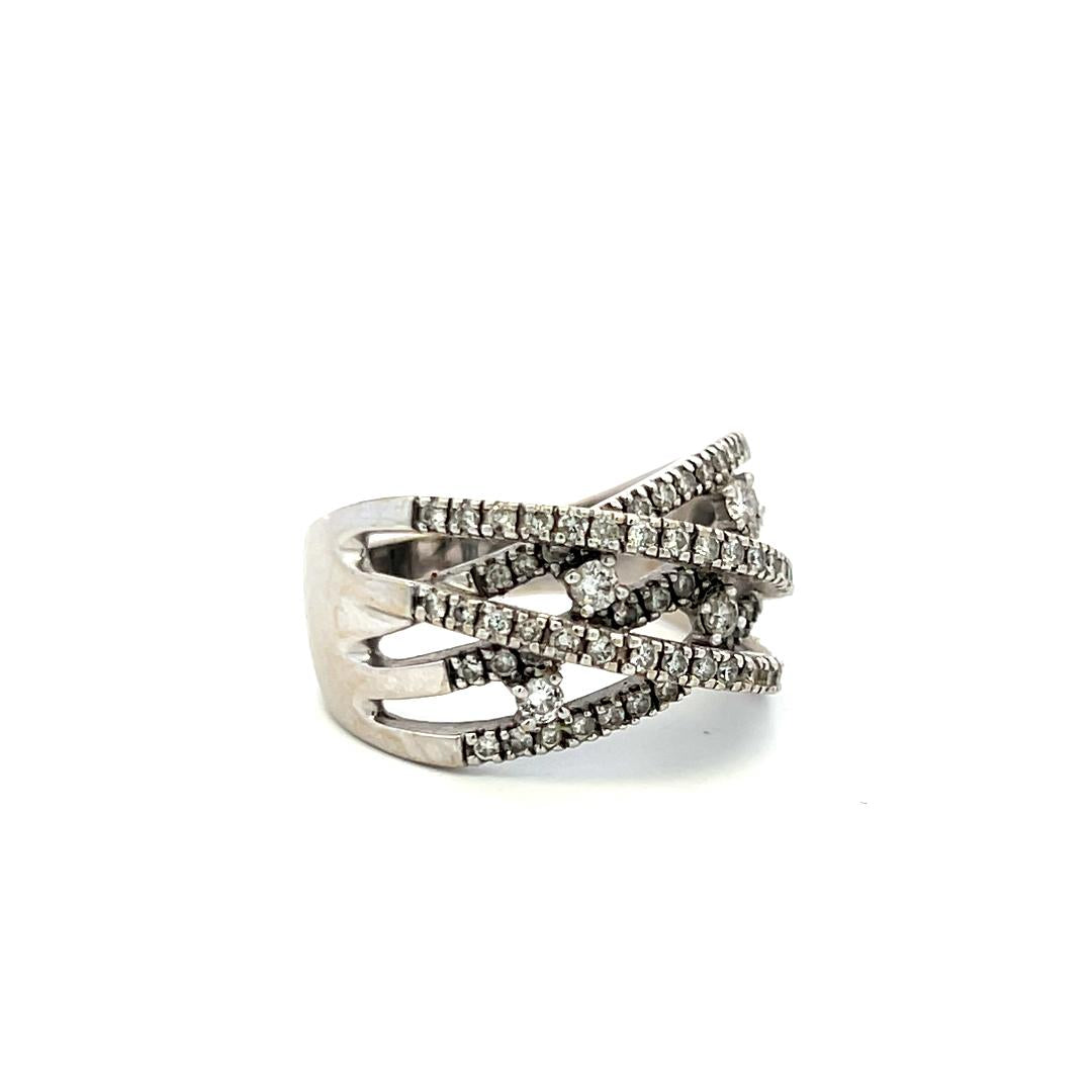 Vintage 18K White Gold Band Ring with 0.5 Carat Round H-VS Diamonds Size 10.75