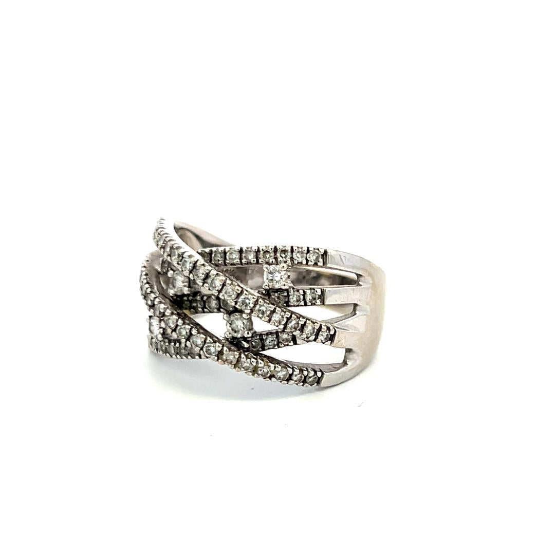 Vintage 18K White Gold Band Ring with 0.5 Carat Round H-VS Diamonds Size 10.75
