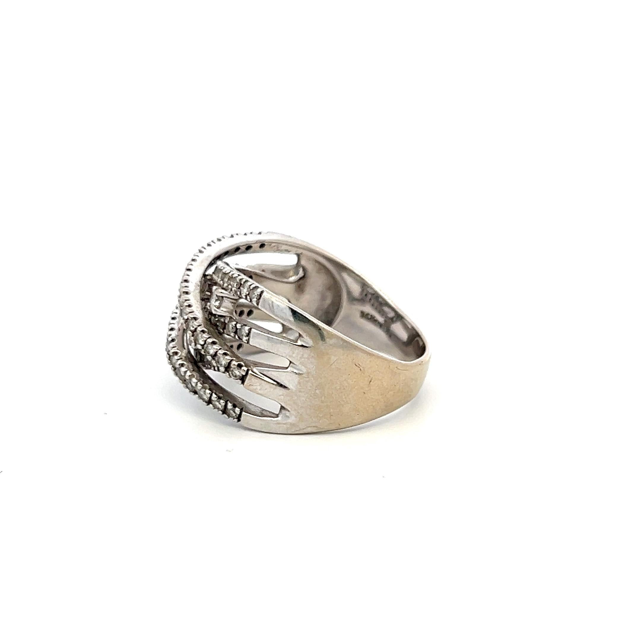 Vintage 18K White Gold Band Ring with 0.5 Carat Round H-VS Diamonds Size 10.75