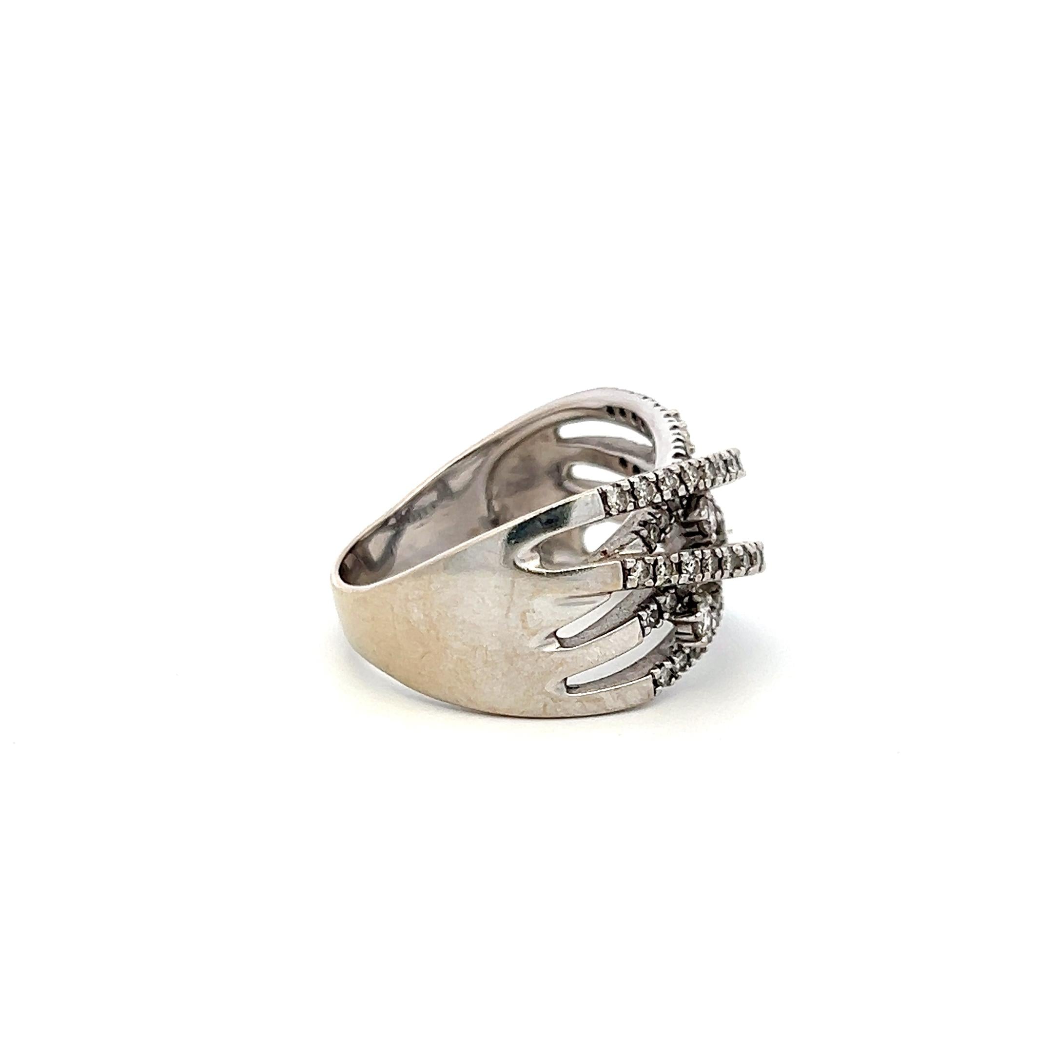 Vintage 18K White Gold Band Ring with 0.5 Carat Round H-VS Diamonds Size 10.75