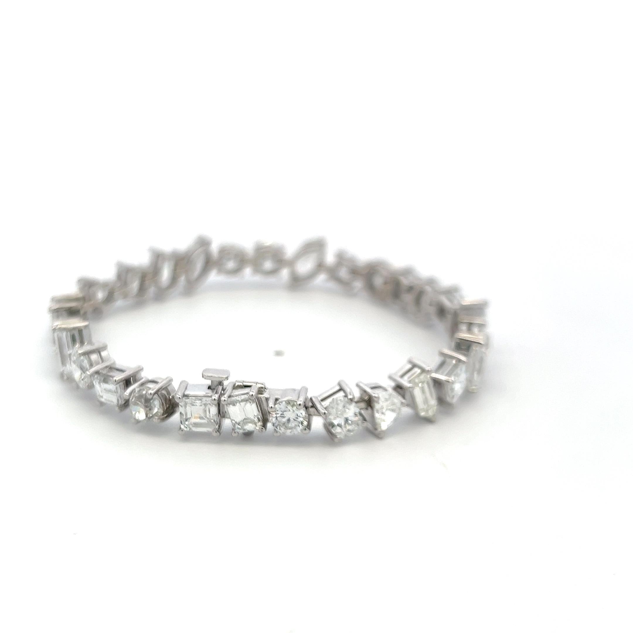 Timeless 18K White Gold Bracelet with 15.92 Carat Mixed Cut GIA Diamonds
