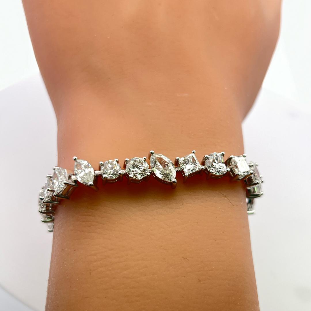Timeless 18K White Gold Bracelet with 15.92 Carat Mixed Cut GIA Diamonds