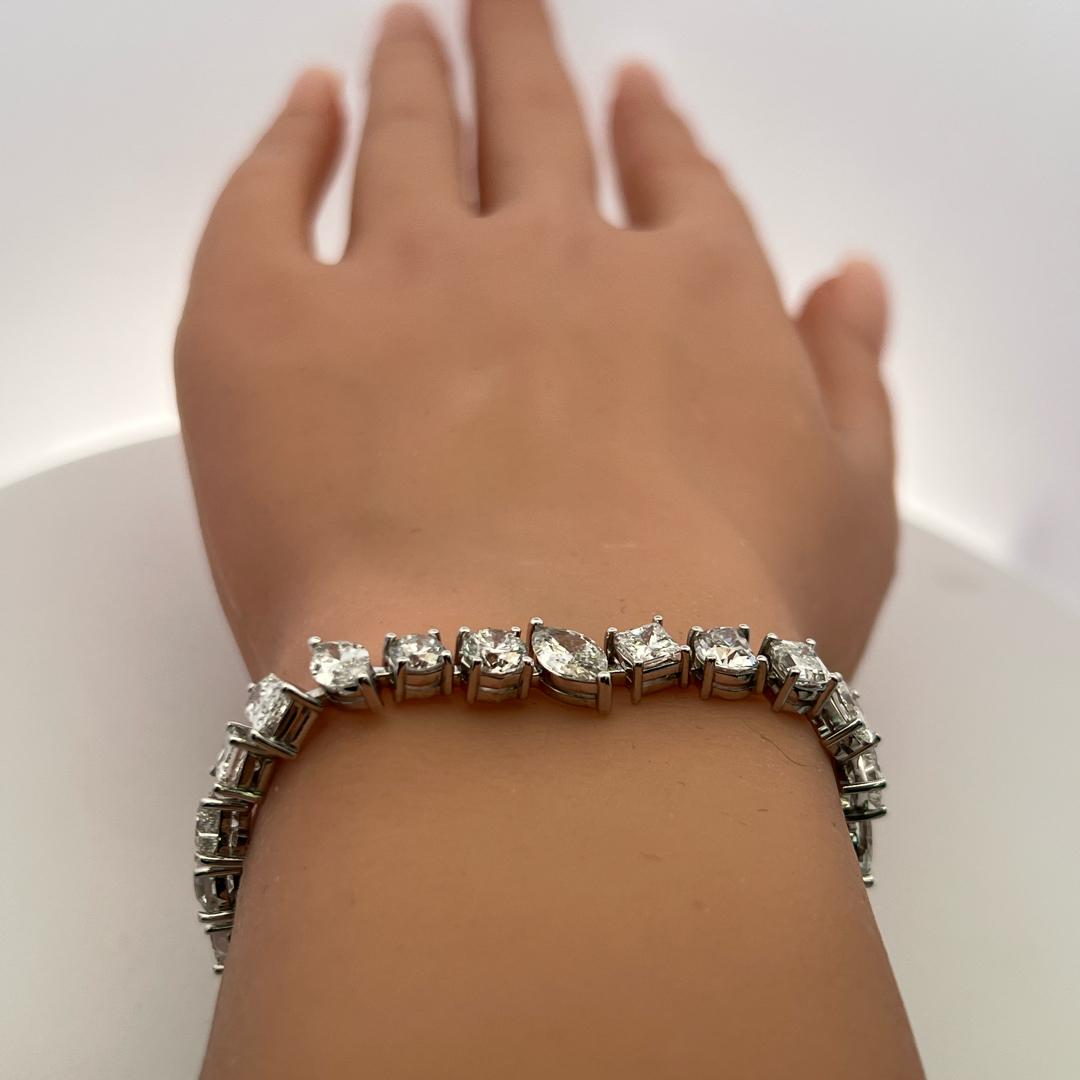 Timeless 18K White Gold Bracelet with 15.92 Carat Mixed Cut GIA Diamonds