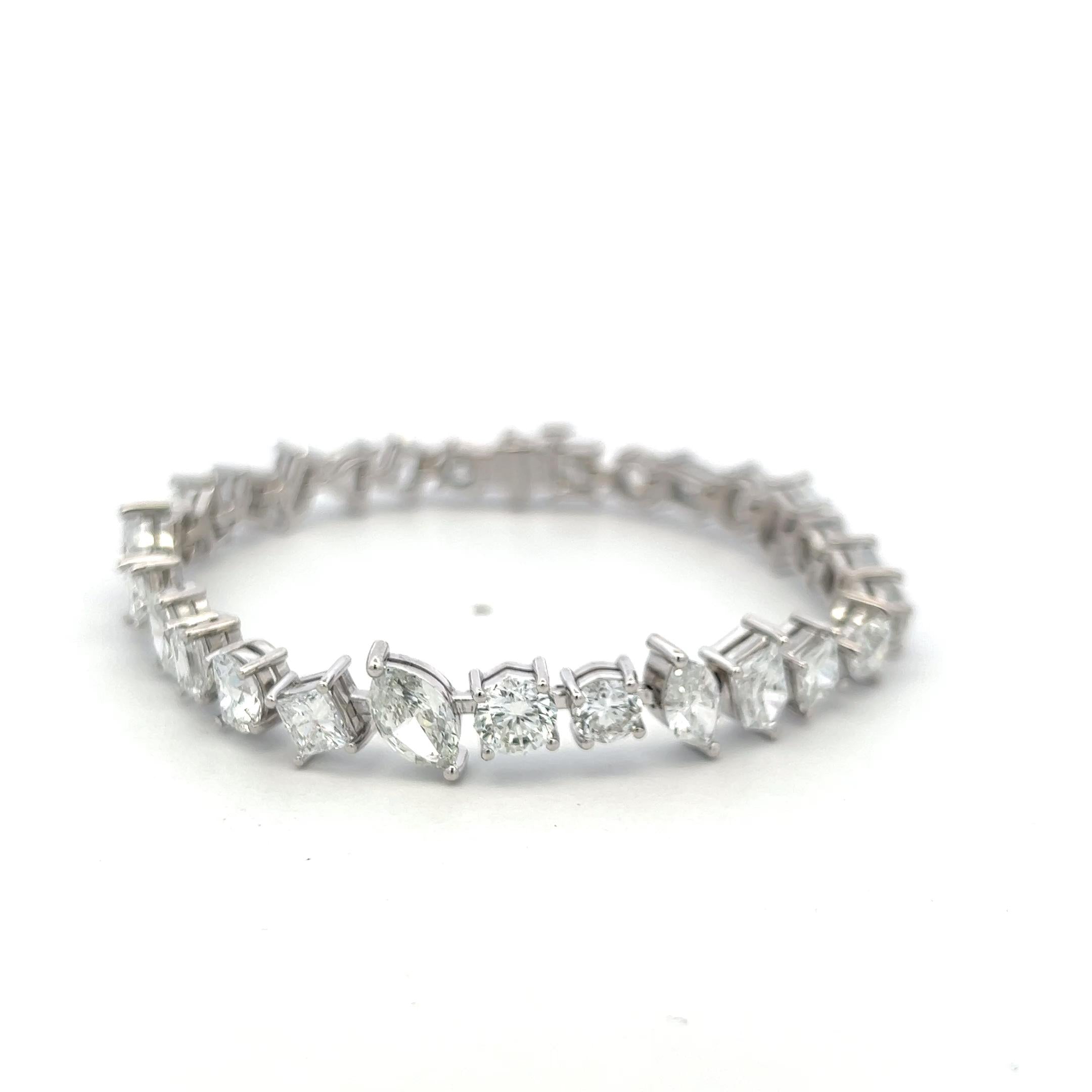 Timeless 18K White Gold Bracelet with 15.92 Carat Mixed Cut GIA Diamonds