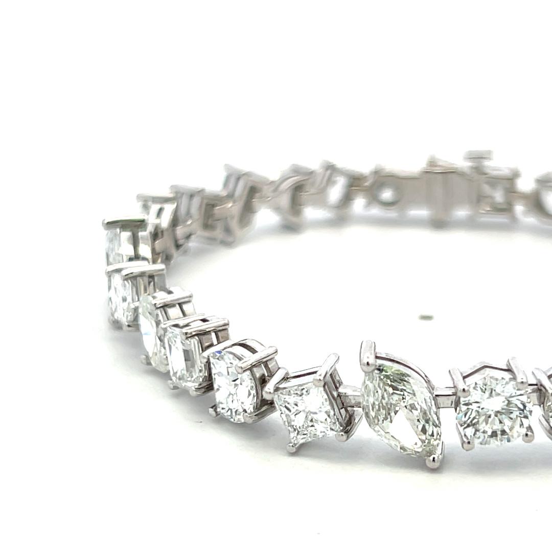 Timeless 18K White Gold Bracelet with 15.92 Carat Mixed Cut GIA Diamonds