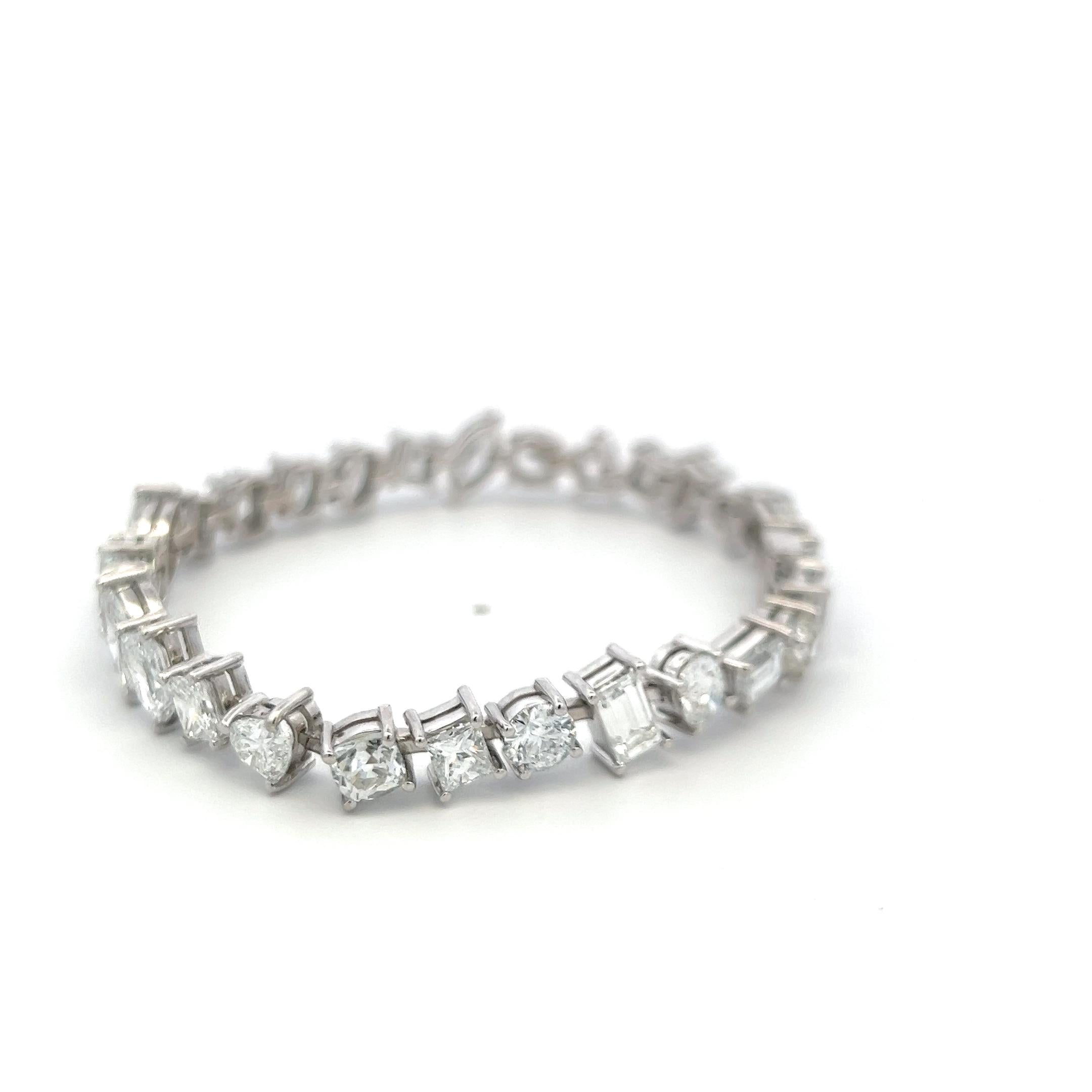 Timeless 18K White Gold Bracelet with 15.92 Carat Mixed Cut GIA Diamonds