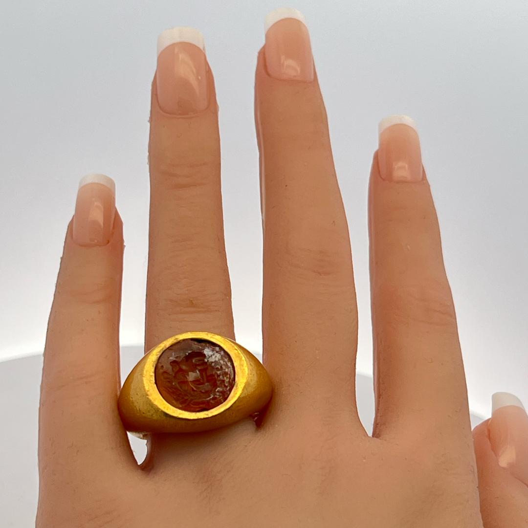 Vintage 23K YG Cocktail Ring with 13.4x12.9 MM Intaglio Carnelian Size 5.5