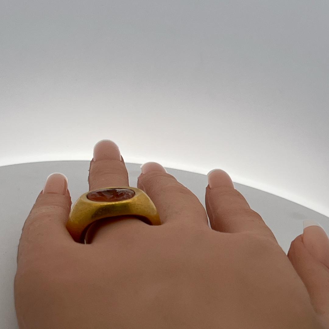 Vintage 23K YG Cocktail Ring with 13.4x12.9 MM Intaglio Carnelian Size 5.5