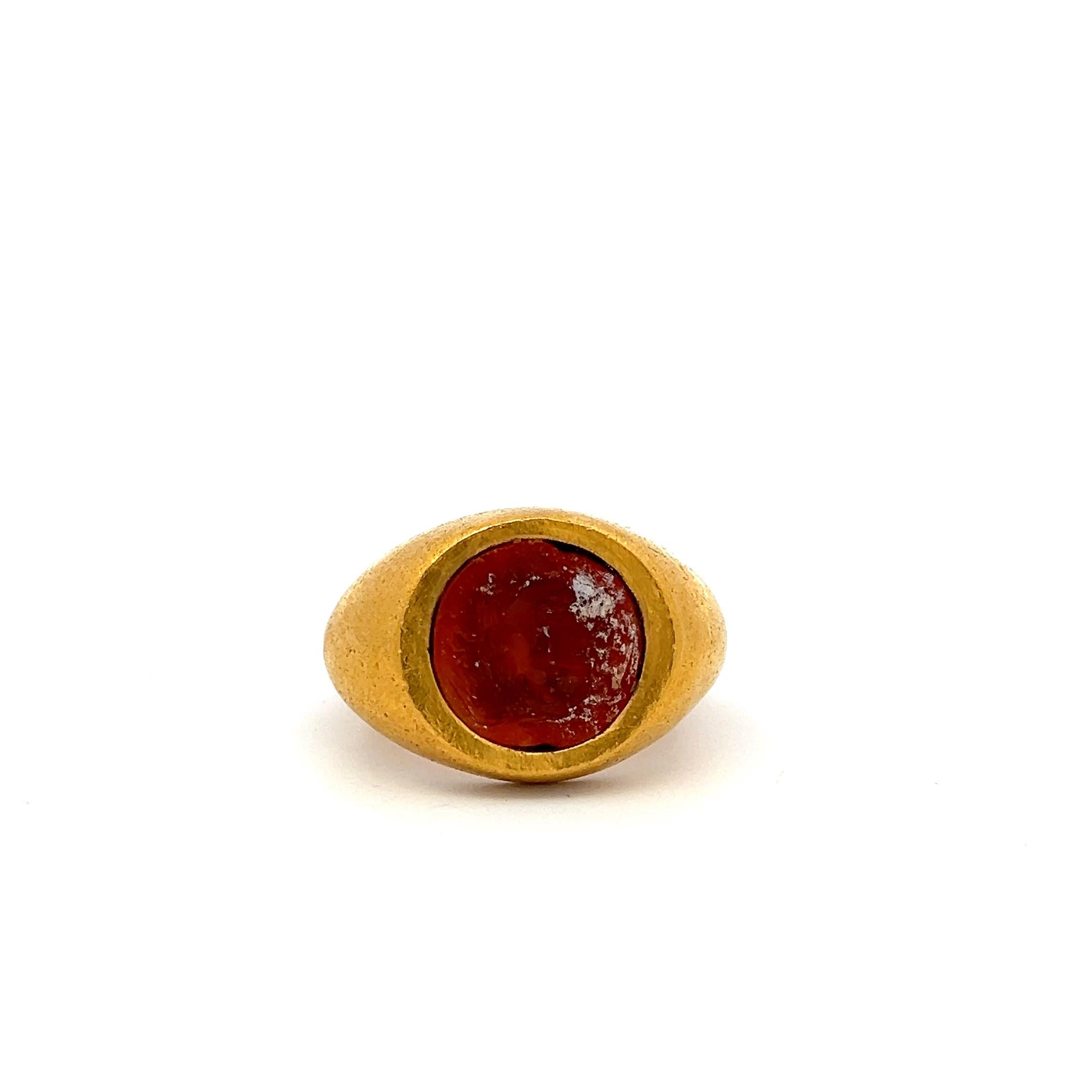 Vintage 23K YG Cocktail Ring with 13.4x12.9 MM Intaglio Carnelian Size 5.5